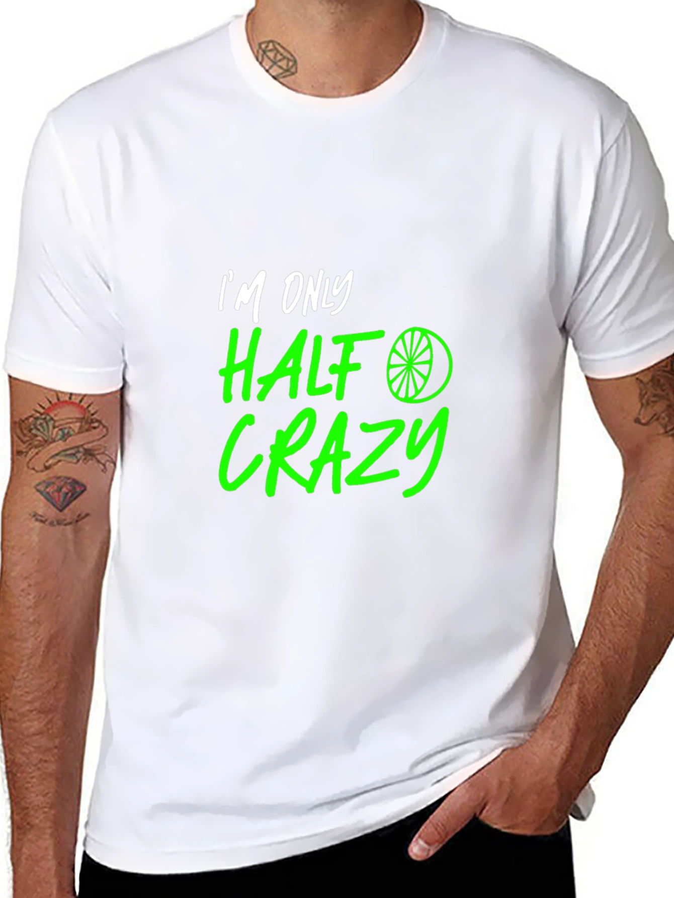 Half Crazy Graphic Tee - Funny Novelty T-Shirt