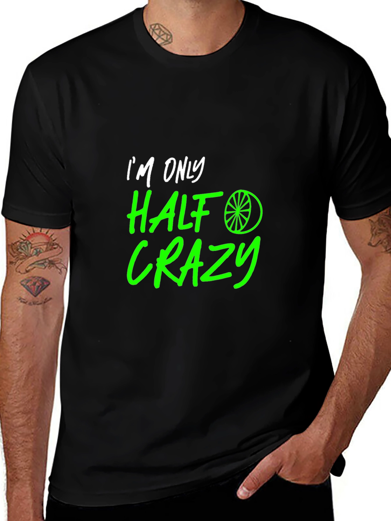 Half Crazy Graphic Tee - Funny Novelty T-Shirt