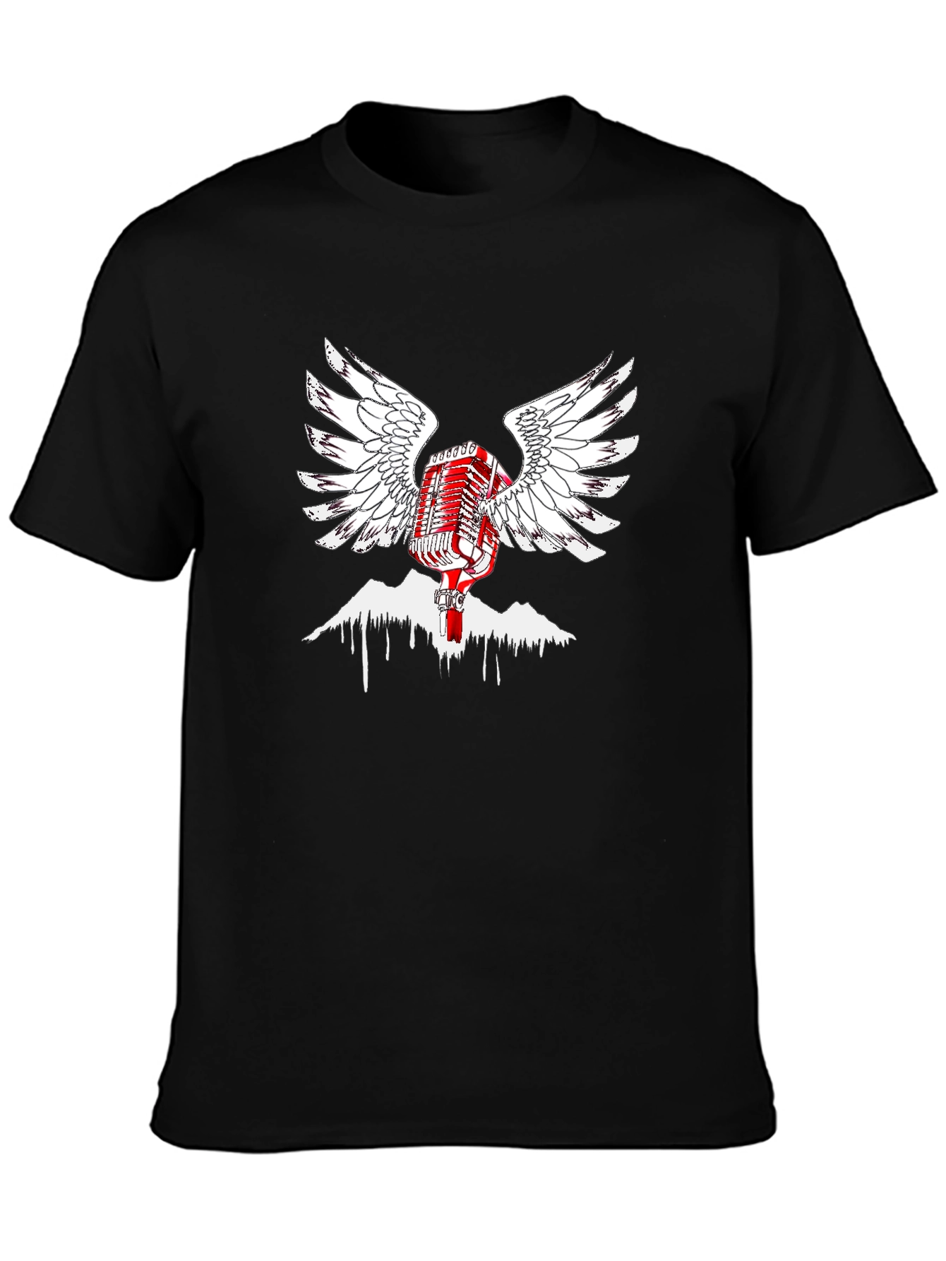 Retro Microphone Wings Black T-Shirt