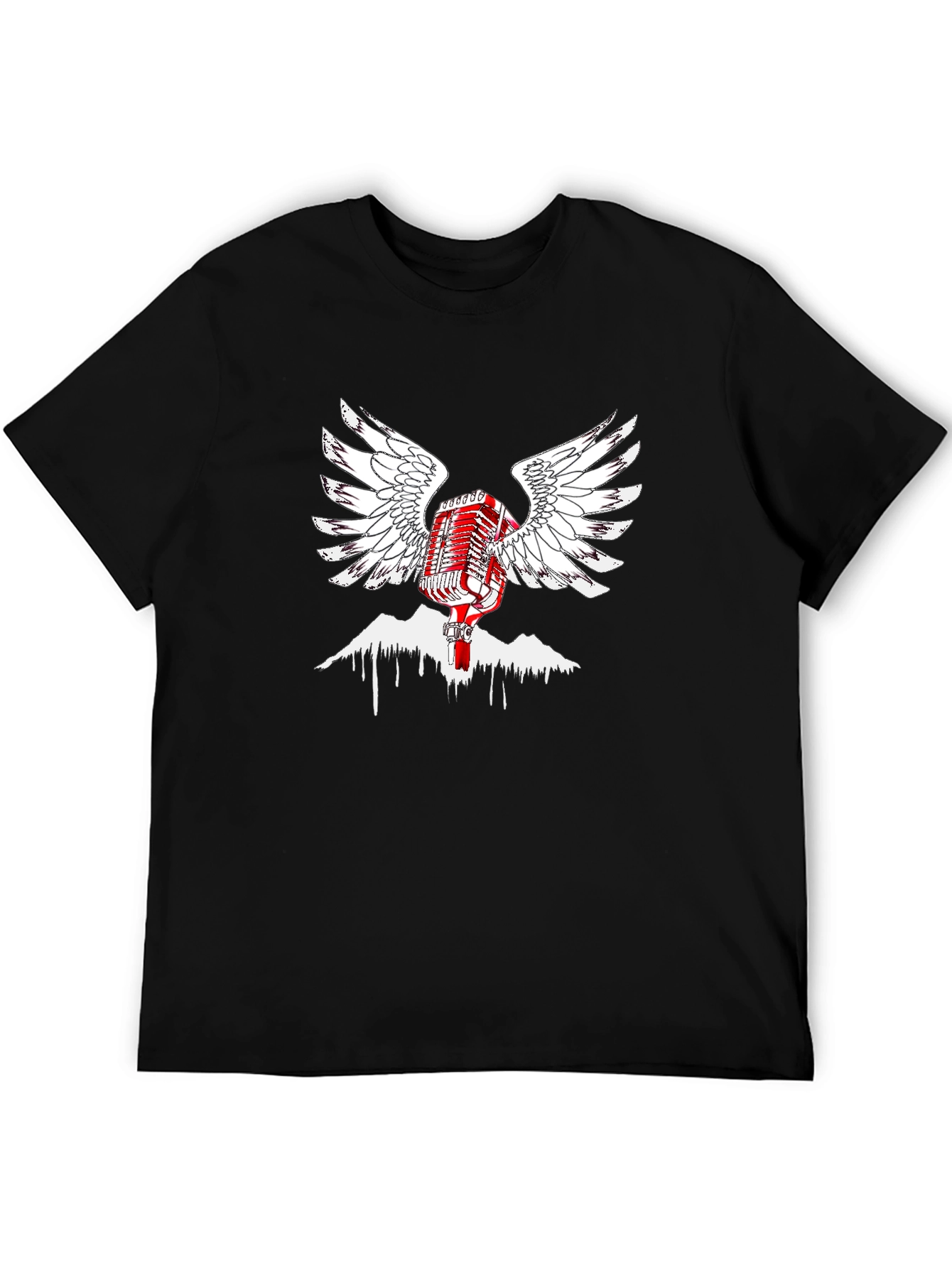 Retro Microphone Wings Black T-Shirt