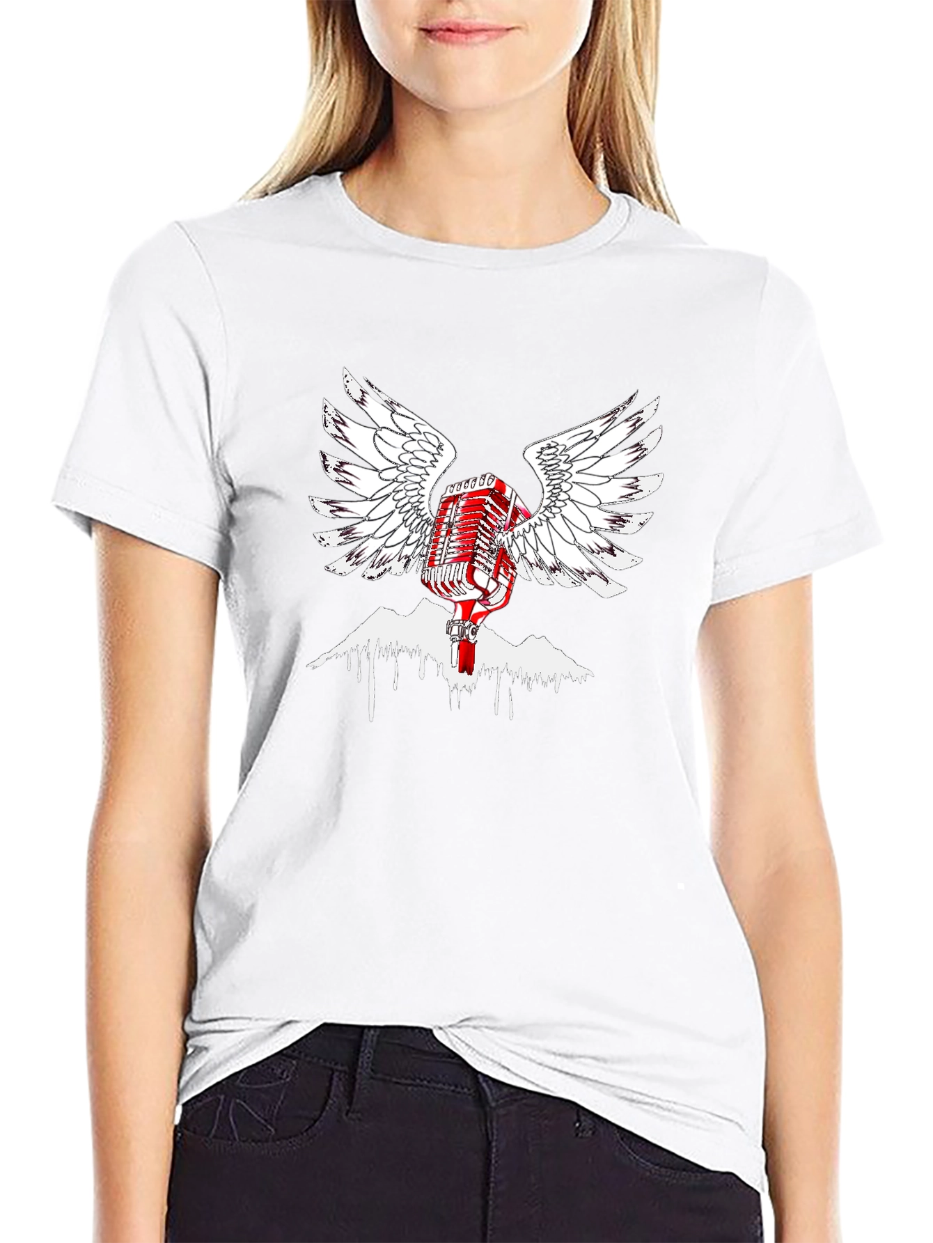 Retro Microphone Wings Black T-Shirt