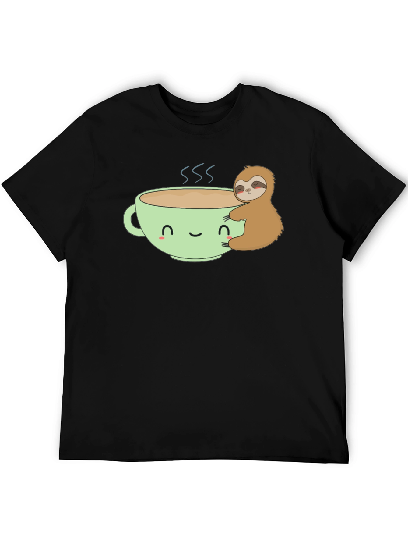 Sloth Hugging Coffee Cup Graphic T-Shirt