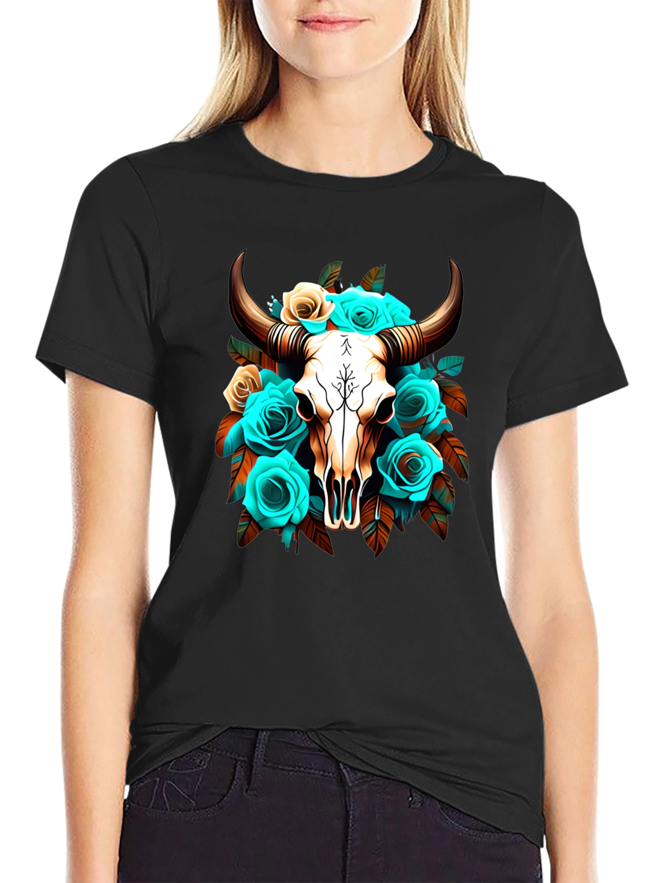 Floral Skull Graphic T-Shirt