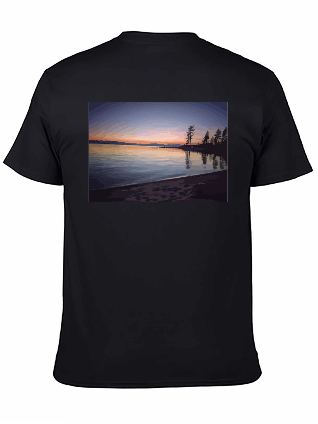 Scenic Lake Sunset Graphic Tee - Black
