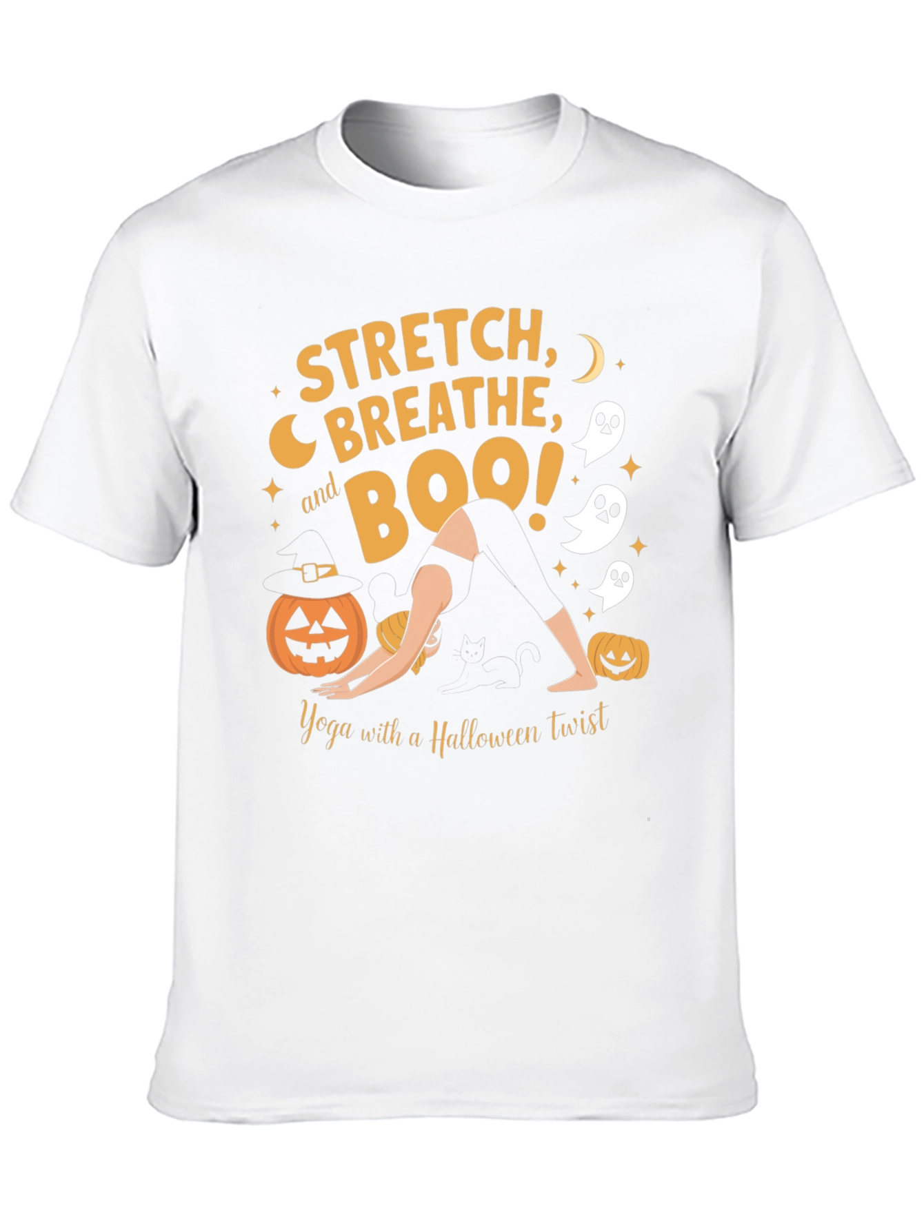 Halloween Yoga T-Shirt: Stretch Breathe Boo!
