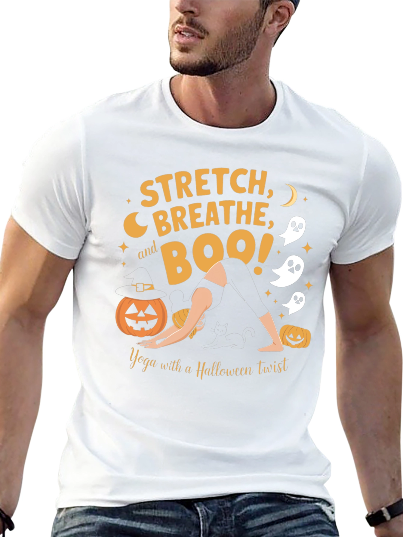 Halloween Yoga T-Shirt: Stretch Breathe Boo!
