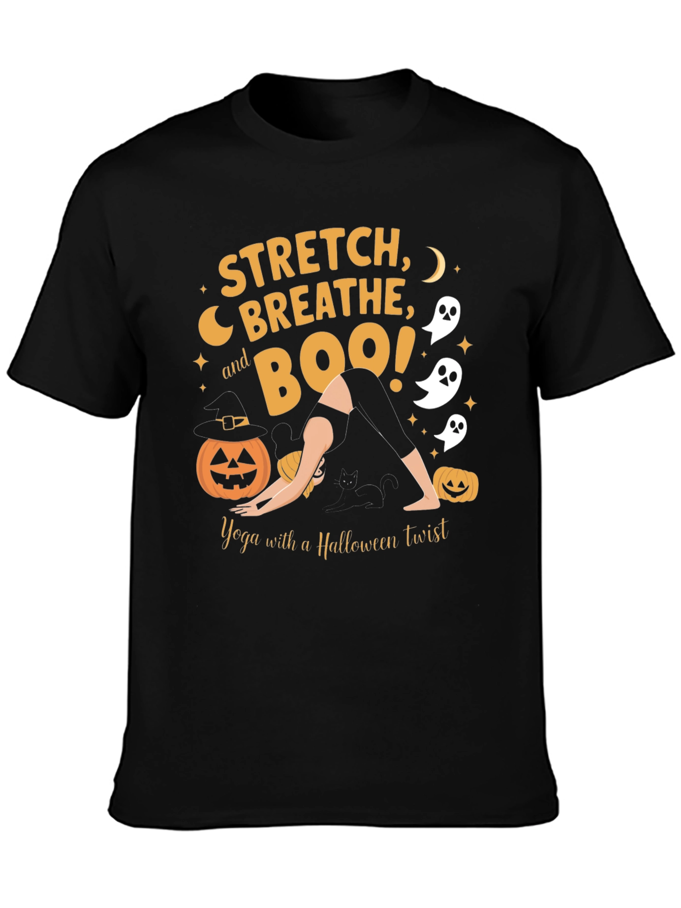 Halloween Yoga T-Shirt: Stretch Breathe Boo!