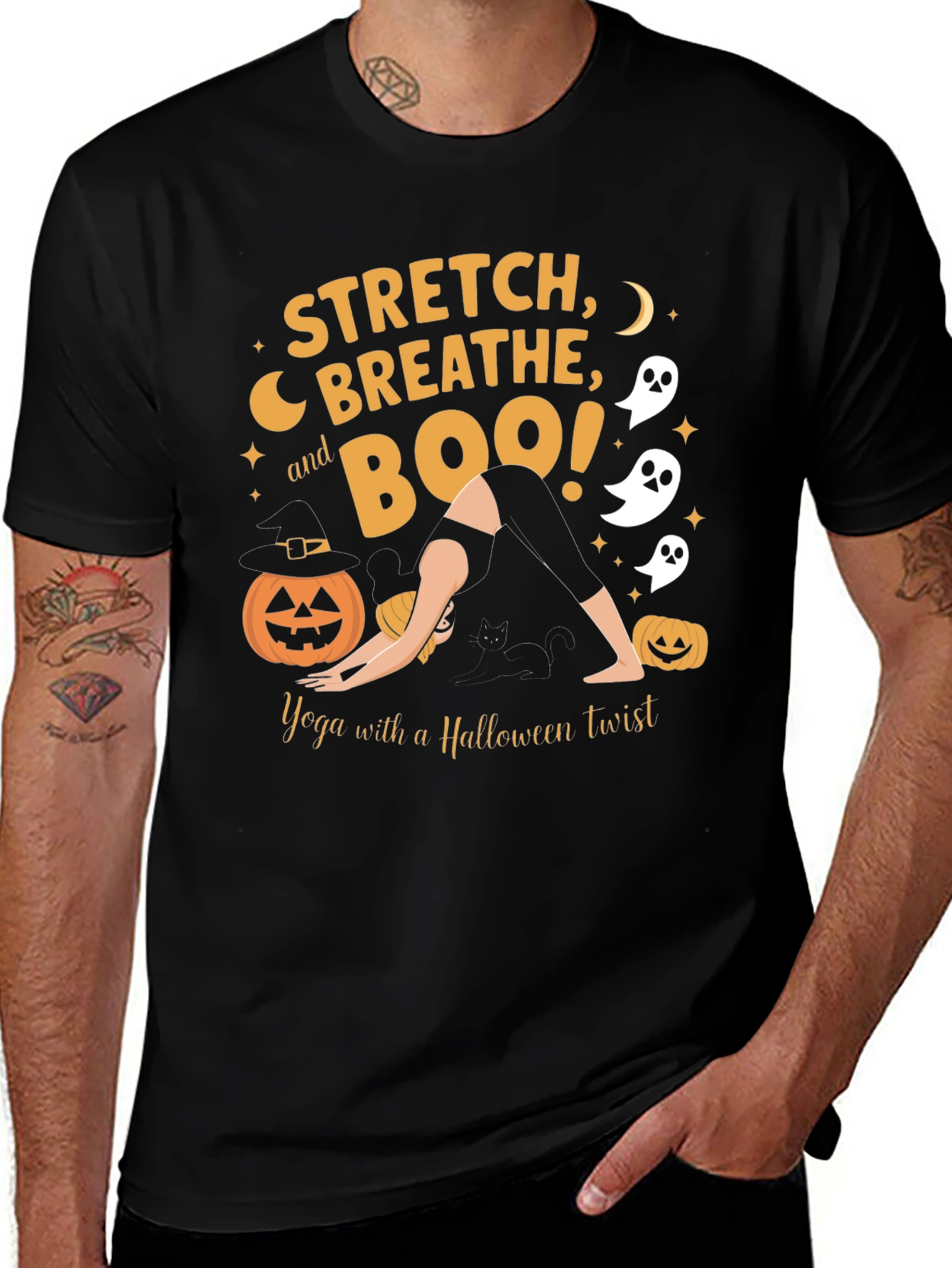 Halloween Yoga T-Shirt: Stretch Breathe Boo!
