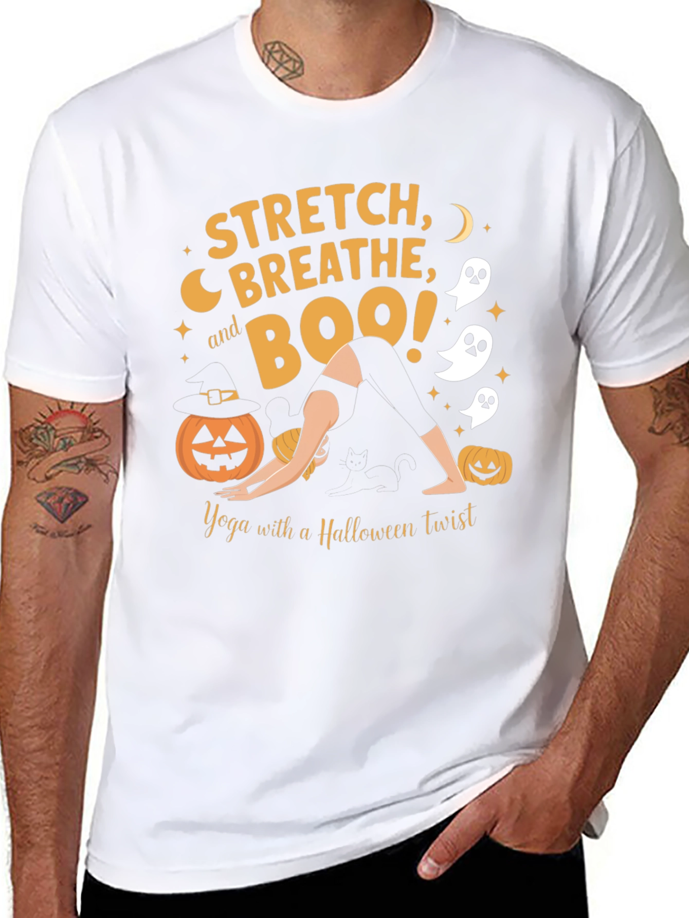 Halloween Yoga T-Shirt: Stretch Breathe Boo!