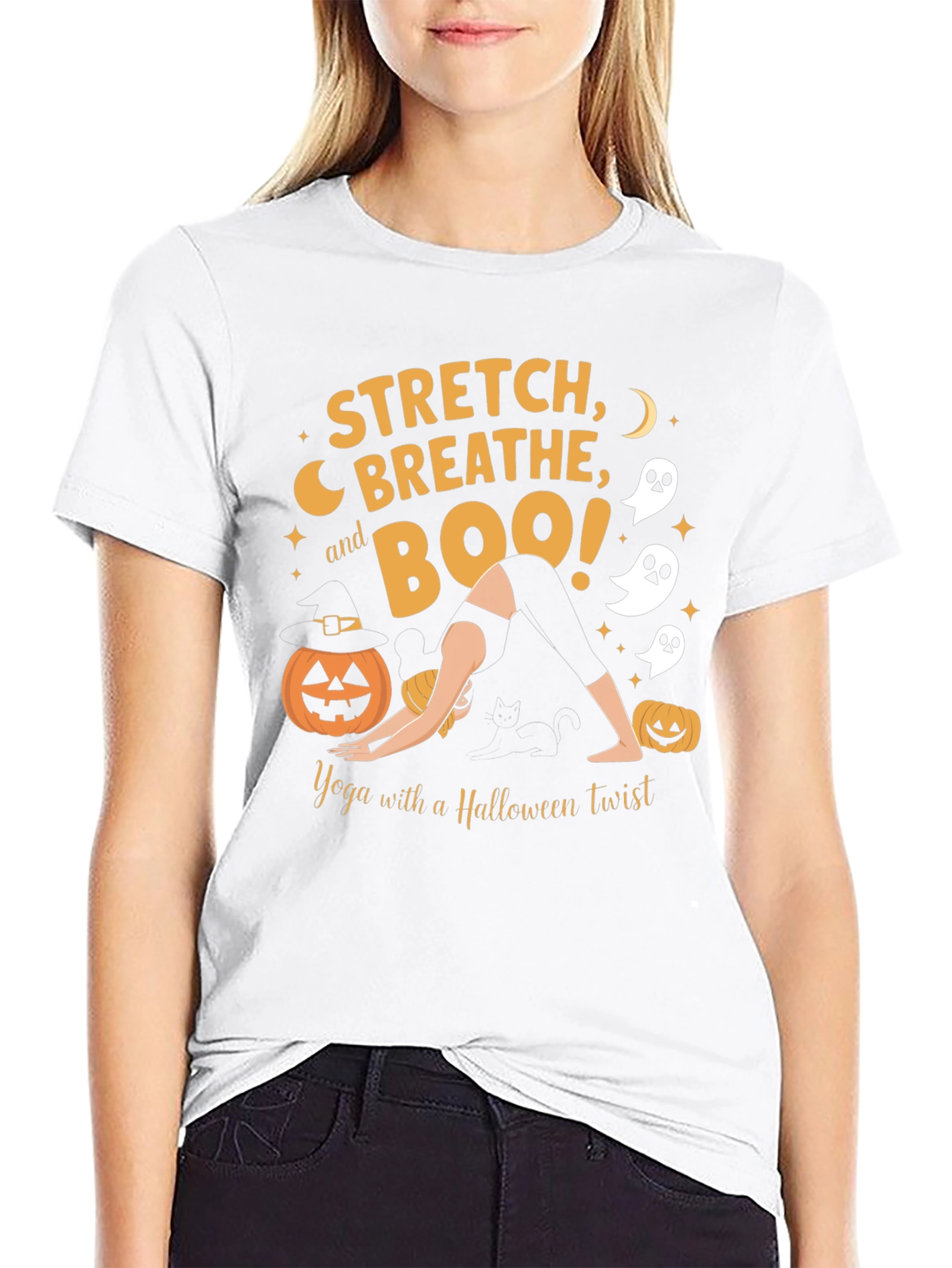 Halloween Yoga T-Shirt: Stretch Breathe Boo!