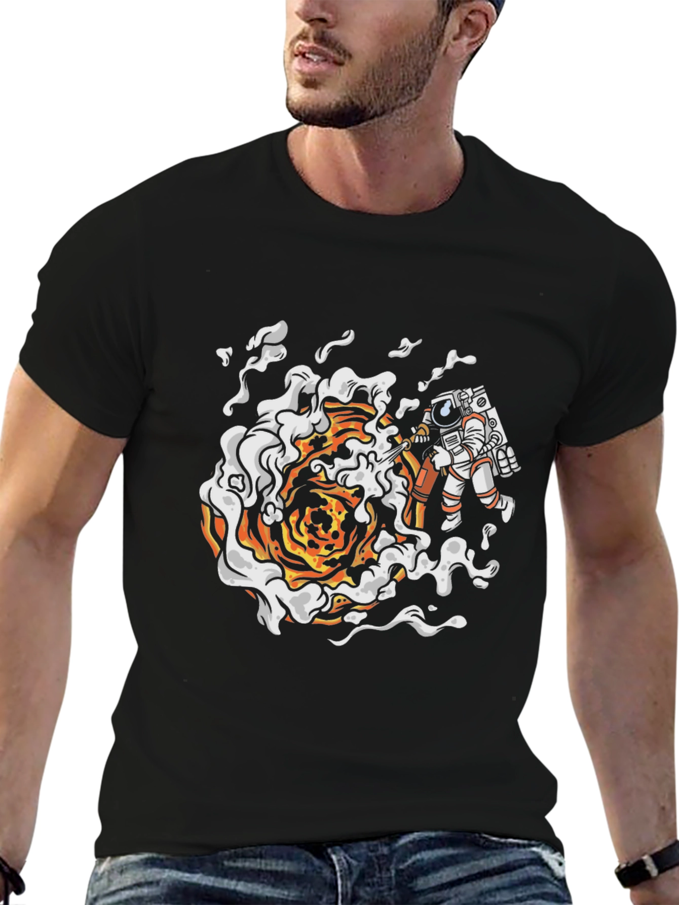 Astronaut Firefighter Black T-Shirt