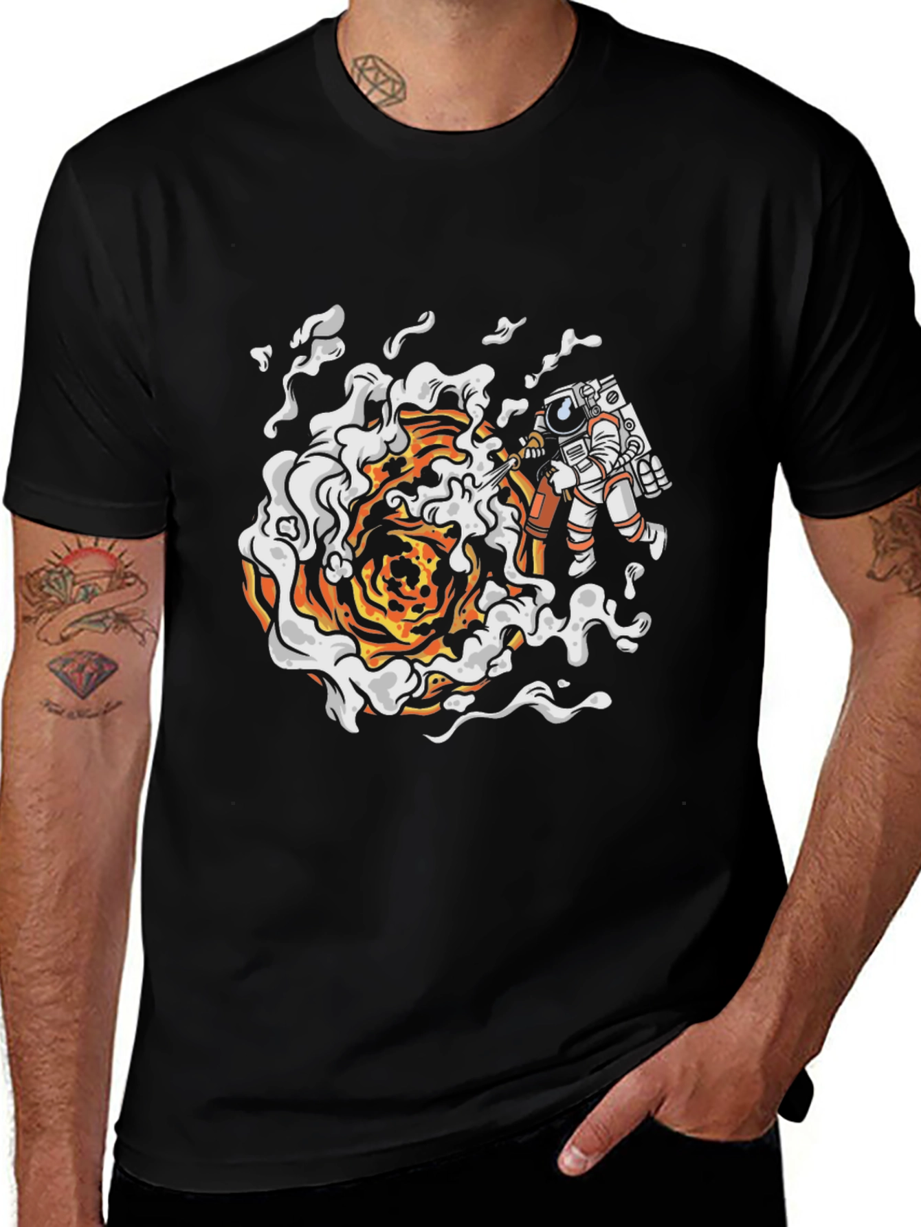 Astronaut Firefighter Black T-Shirt