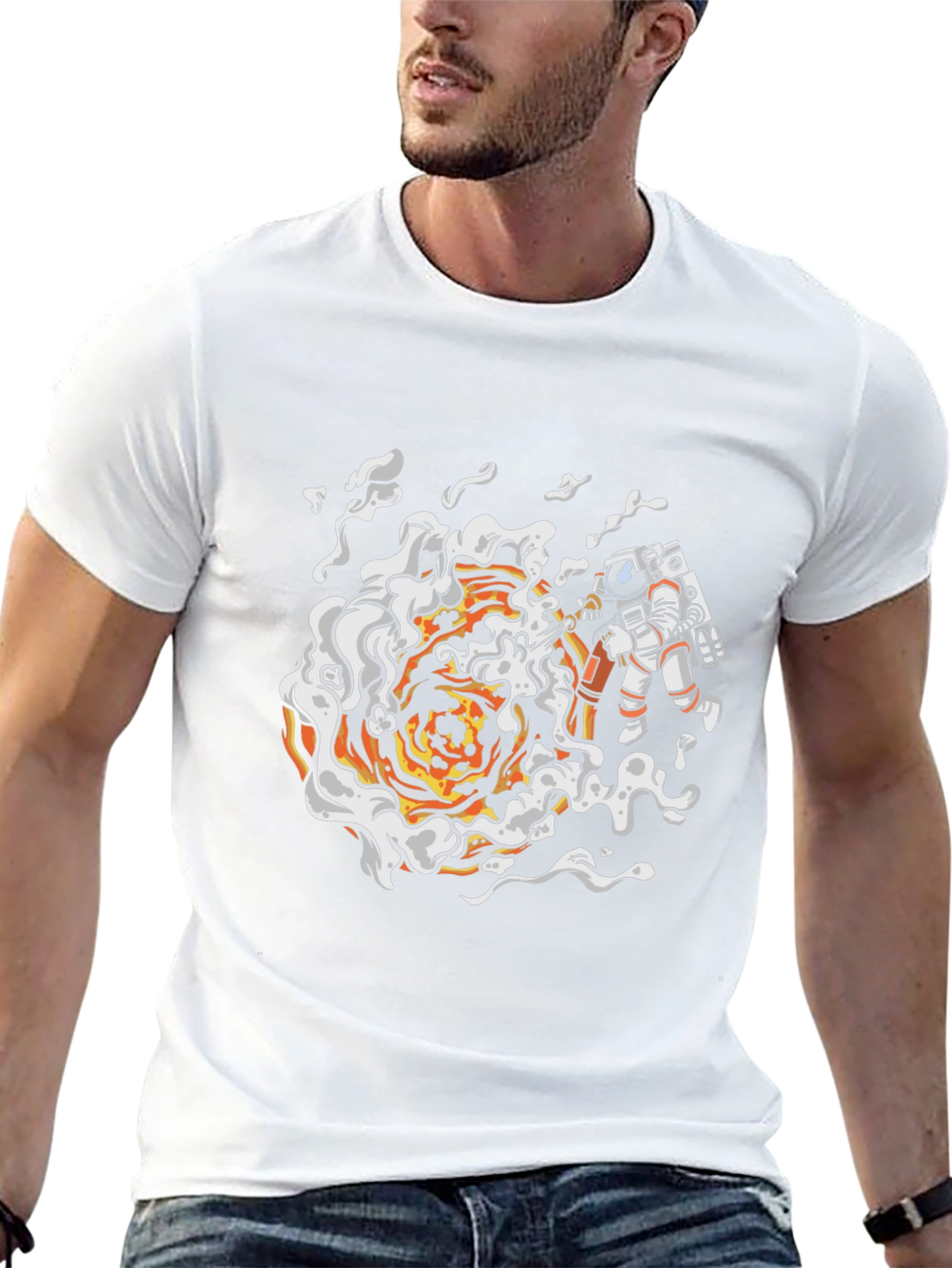 Astronaut Firefighter Black T-Shirt