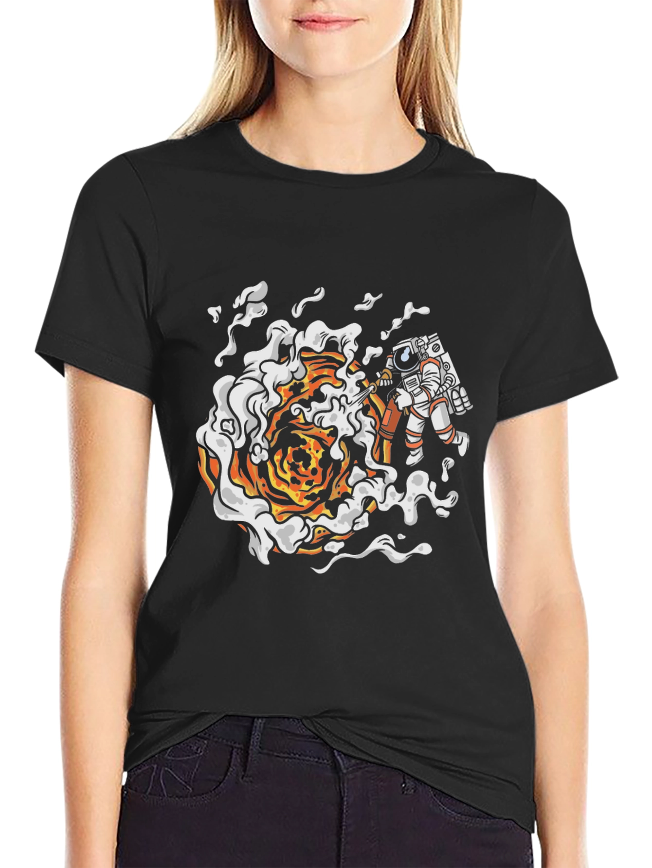 Astronaut Firefighter Black T-Shirt