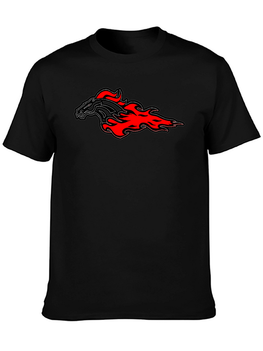 Flaming Horse Graphic Tee - Black Cotton T-Shirt