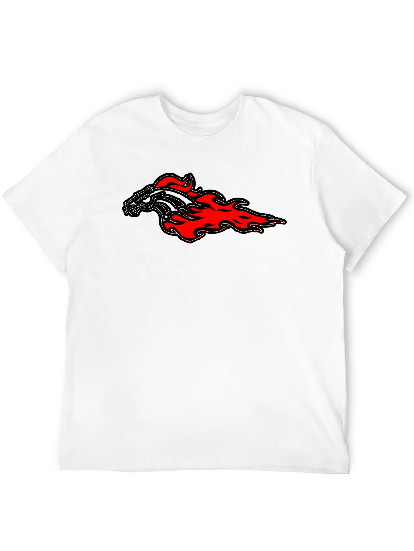 Flaming Horse Graphic Tee - Black Cotton T-Shirt