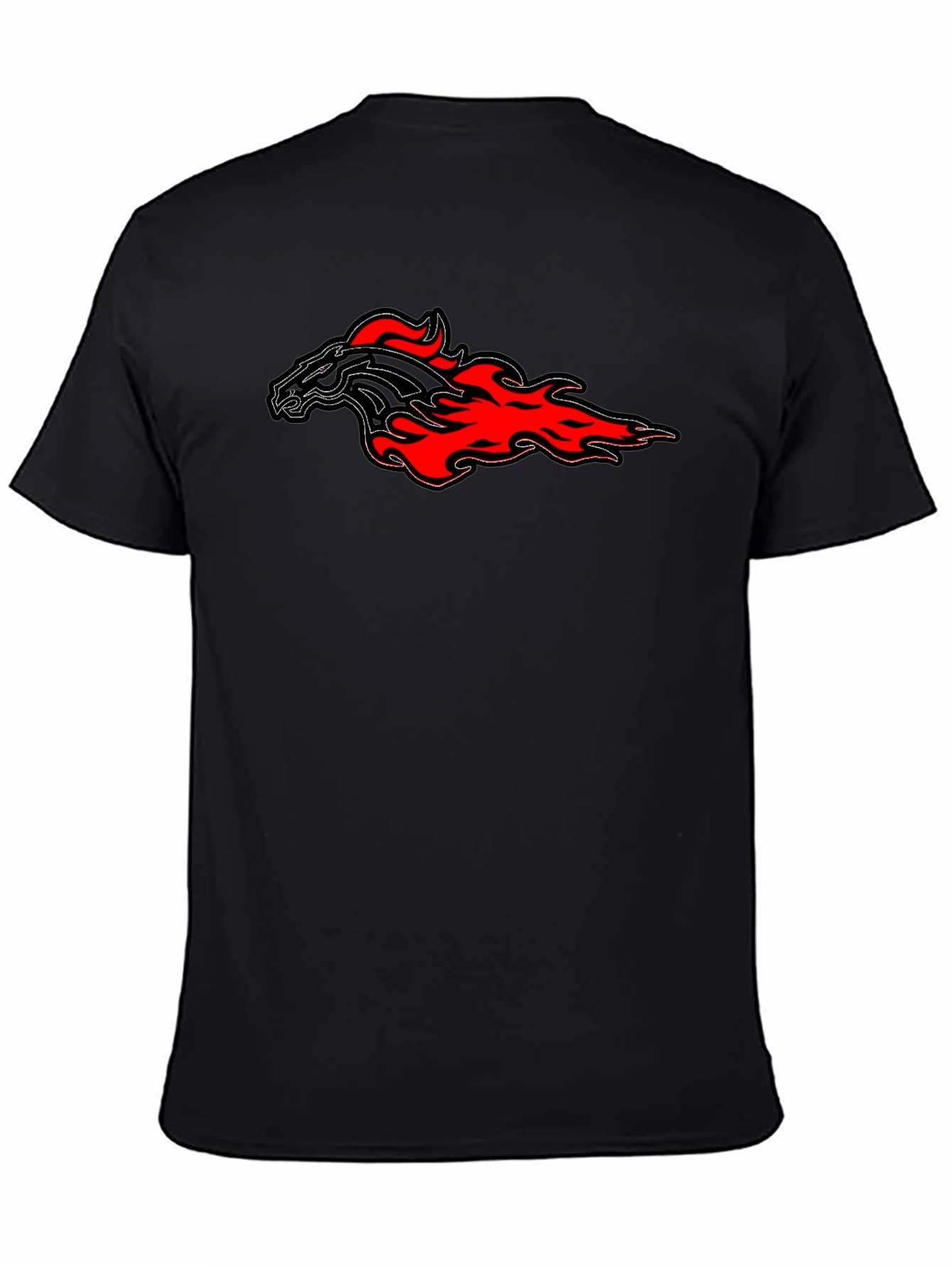 Flaming Horse Graphic Tee - Black Cotton T-Shirt