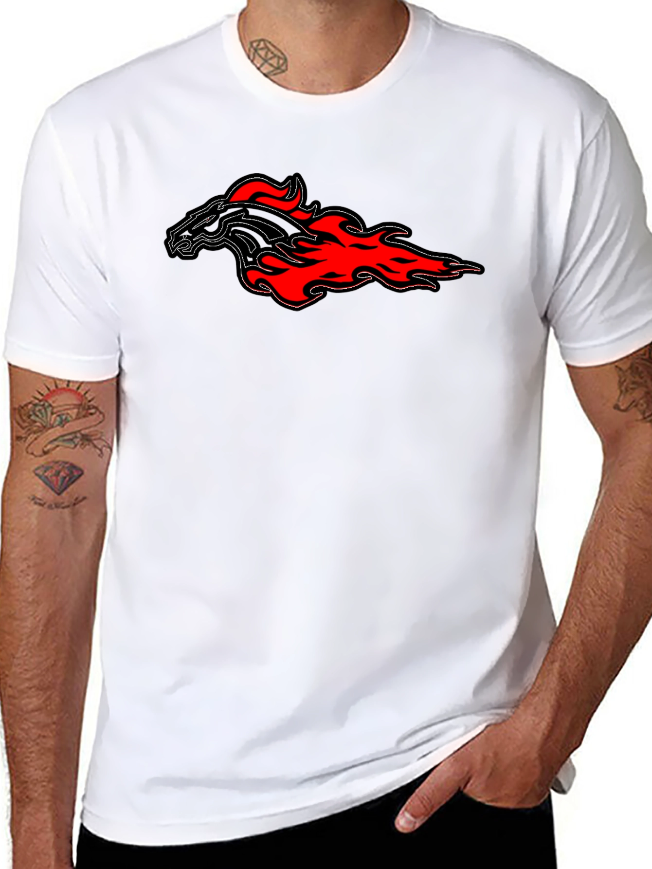 Flaming Horse Graphic Tee - Black Cotton T-Shirt