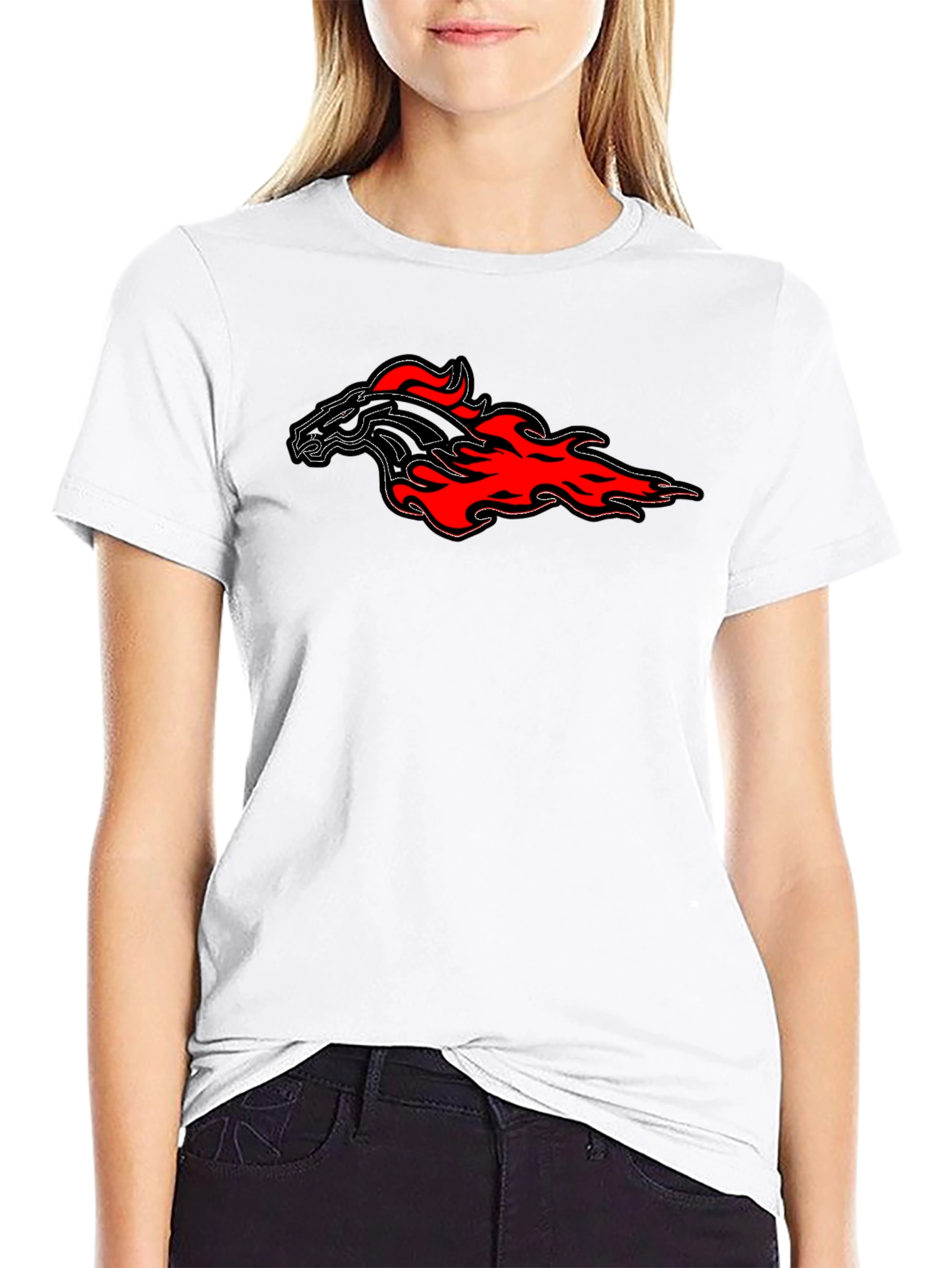 Flaming Horse Graphic Tee - Black Cotton T-Shirt