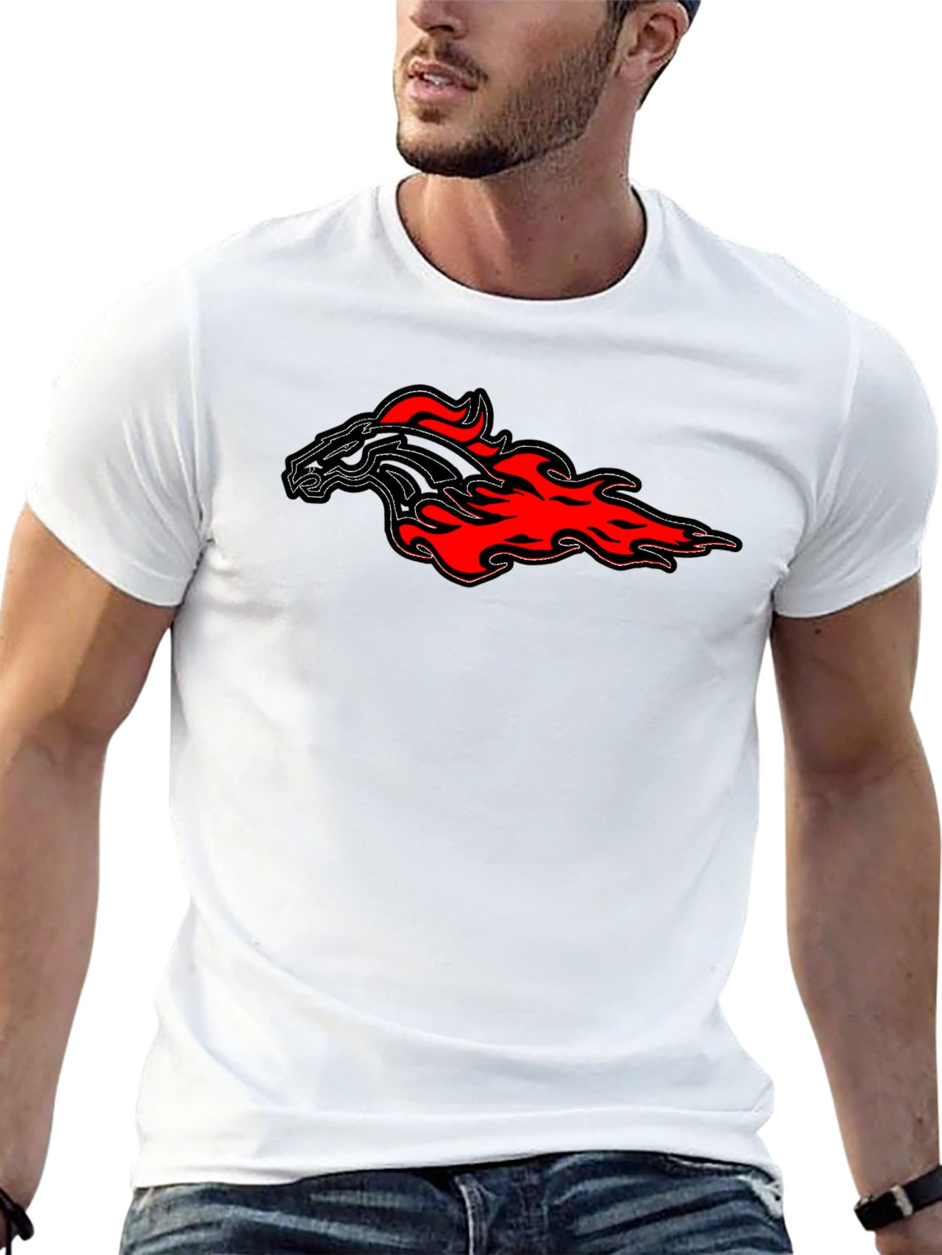 Flaming Horse Graphic Tee - Black Cotton T-Shirt