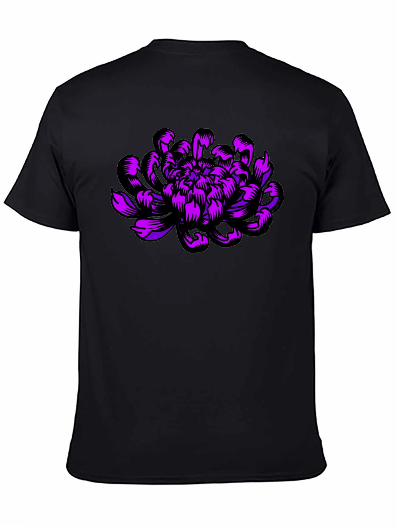 Black T-Shirt with Purple Flower Design