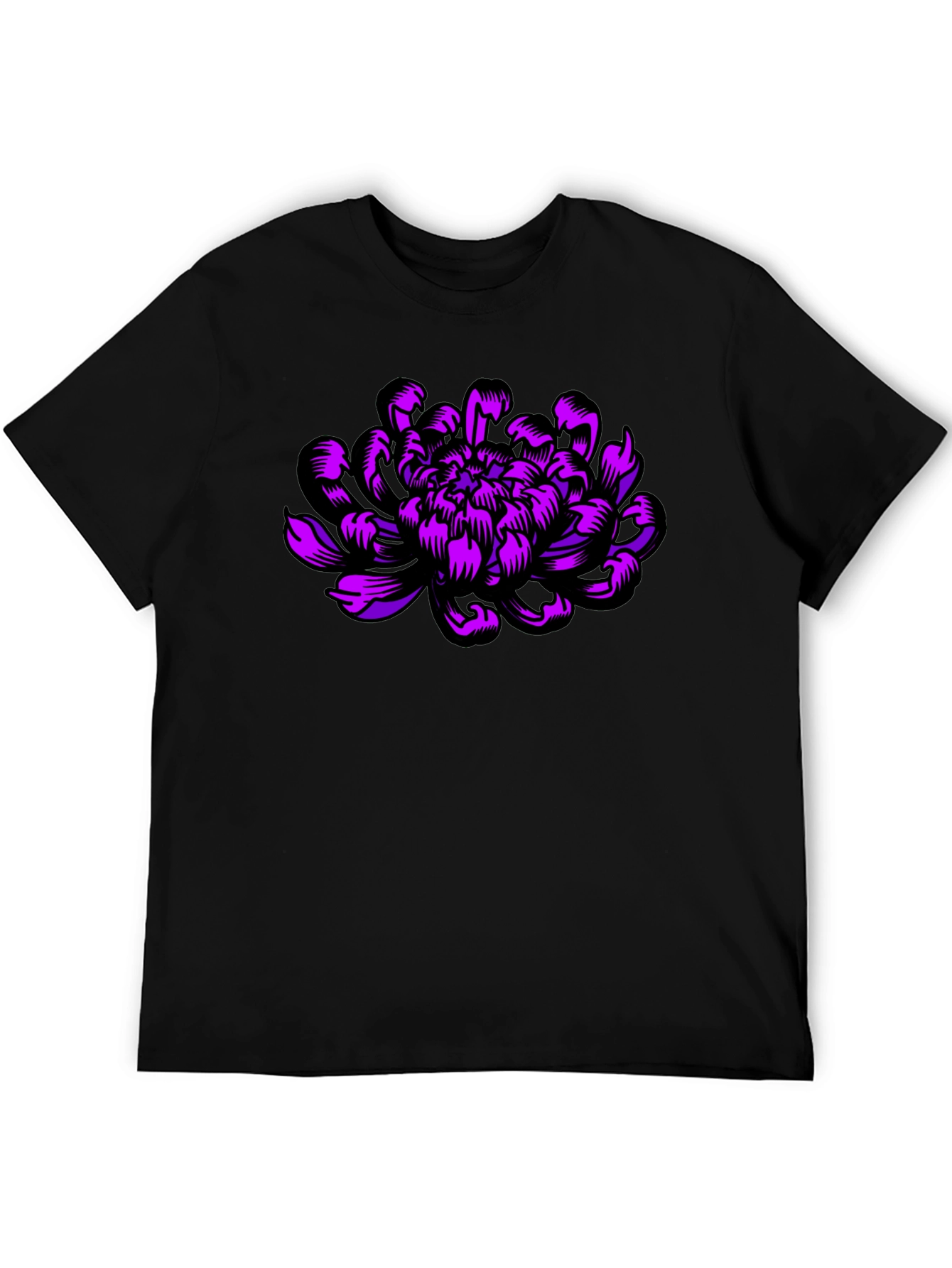 Black T-Shirt with Purple Flower Design