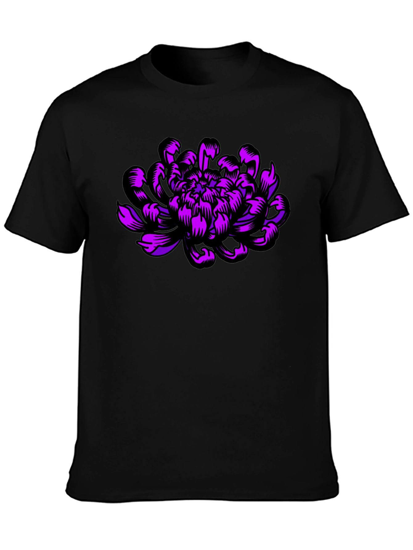 Black T-Shirt with Purple Flower Design