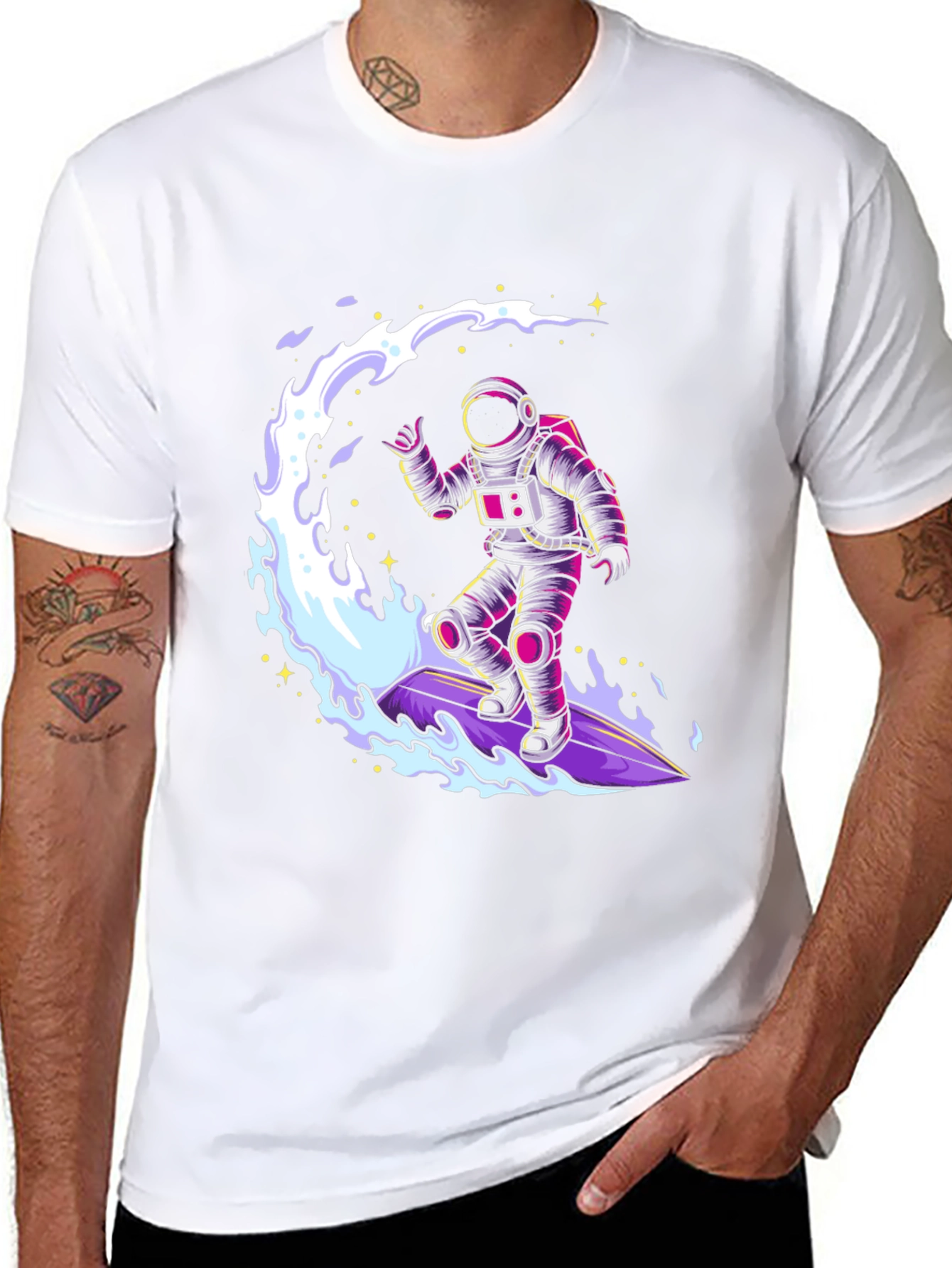 Astronaut Surfing T-Shirt - Black Graphic Tee