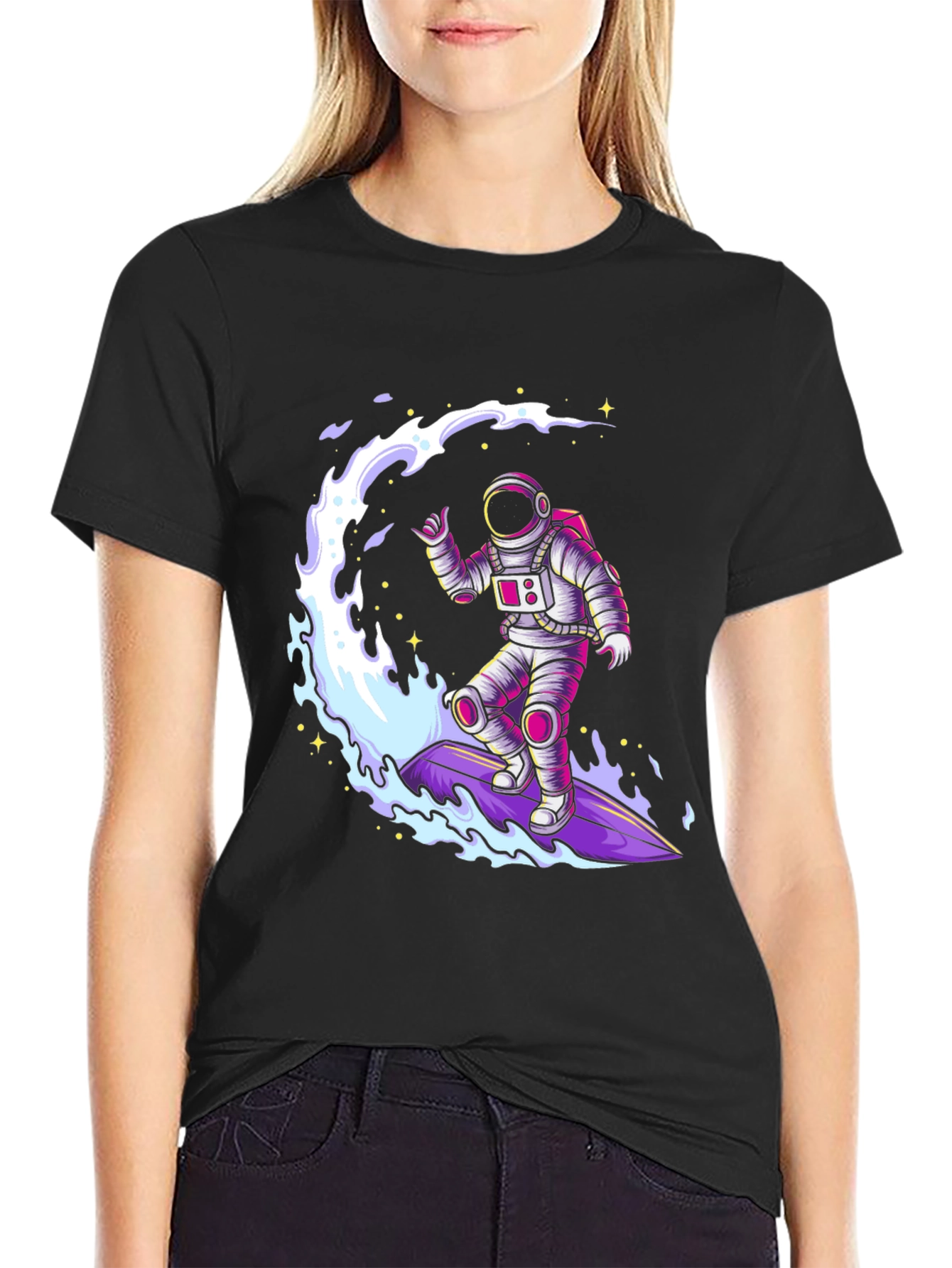 Astronaut Surfing T-Shirt - Black Graphic Tee