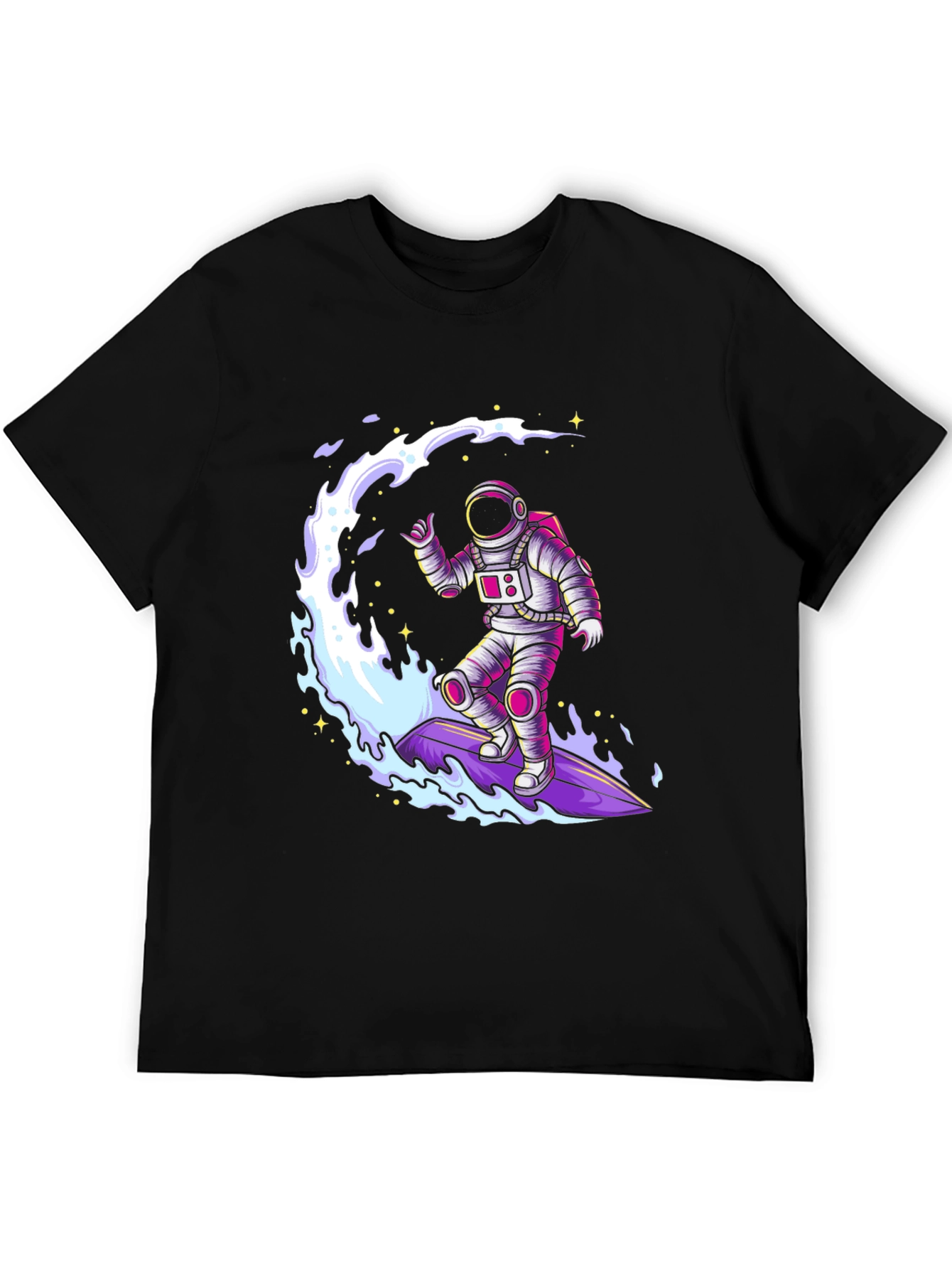 Astronaut Surfing T-Shirt - Black Graphic Tee