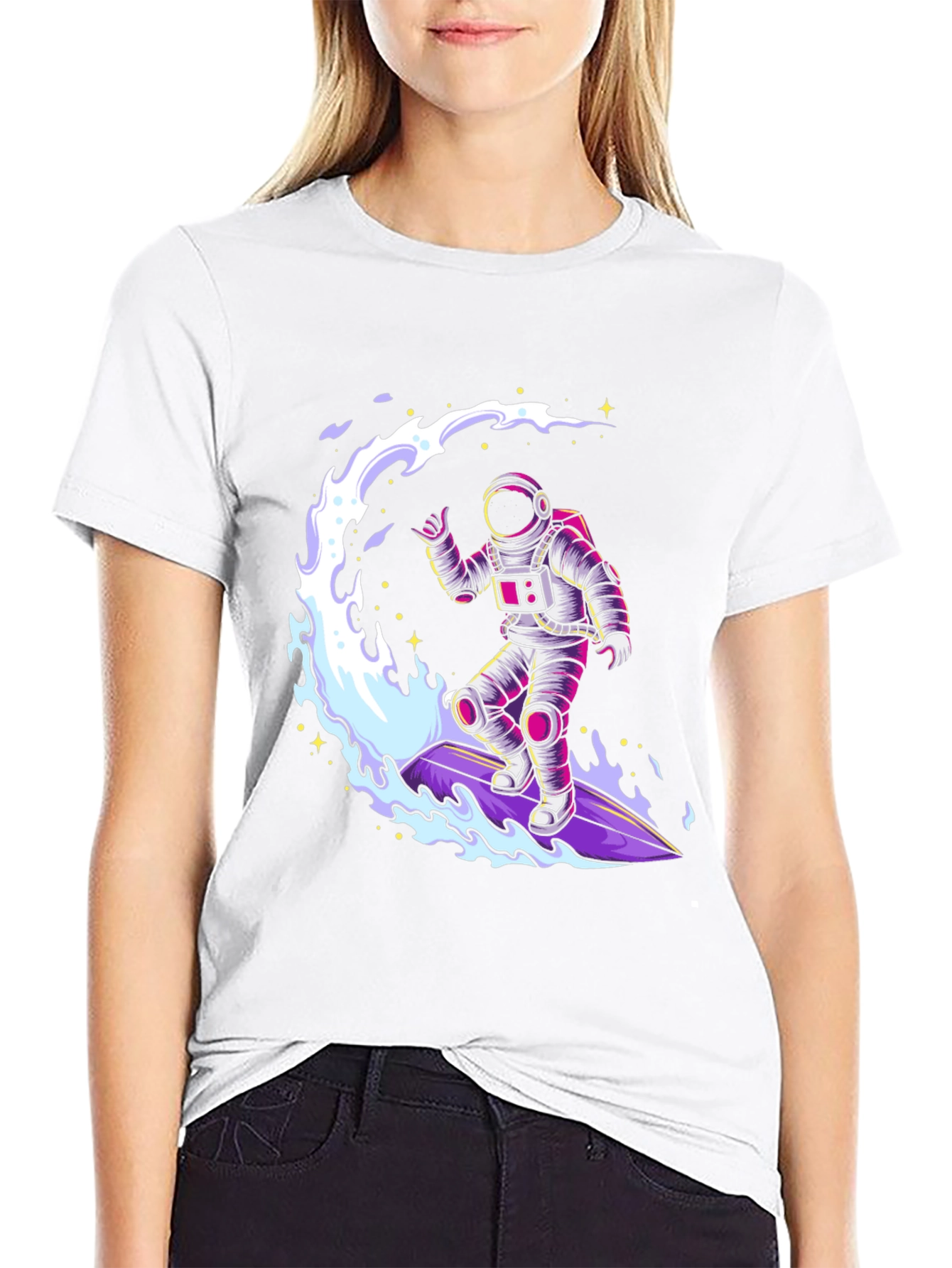 Astronaut Surfing T-Shirt - Black Graphic Tee