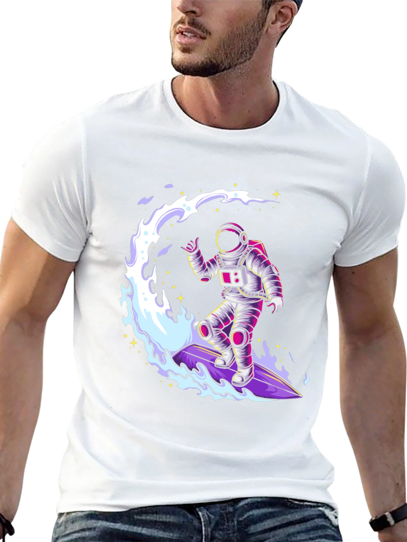 Astronaut Surfing T-Shirt - Black Graphic Tee