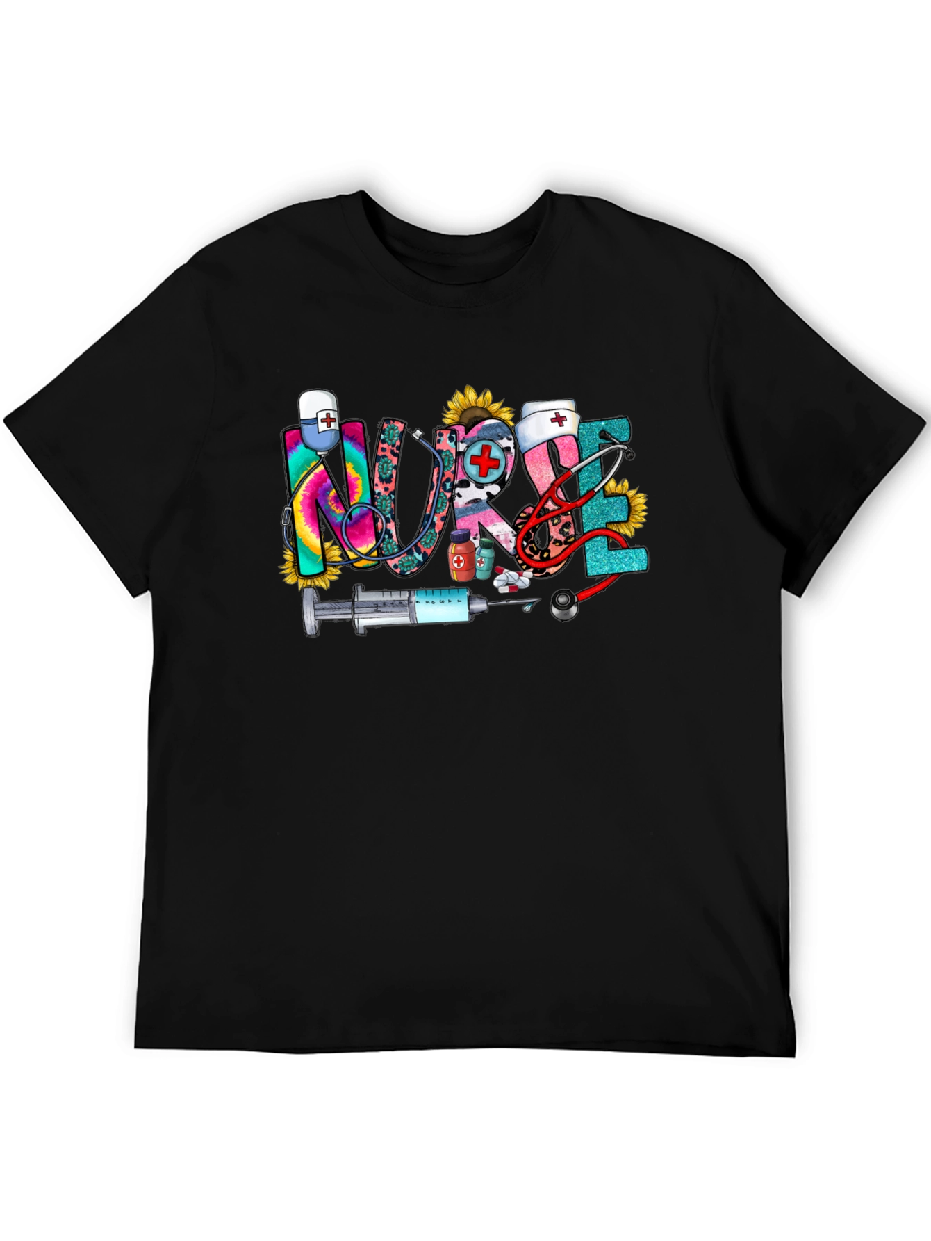 Nurse Themed Graphic Print Crew Neck T-Shirt