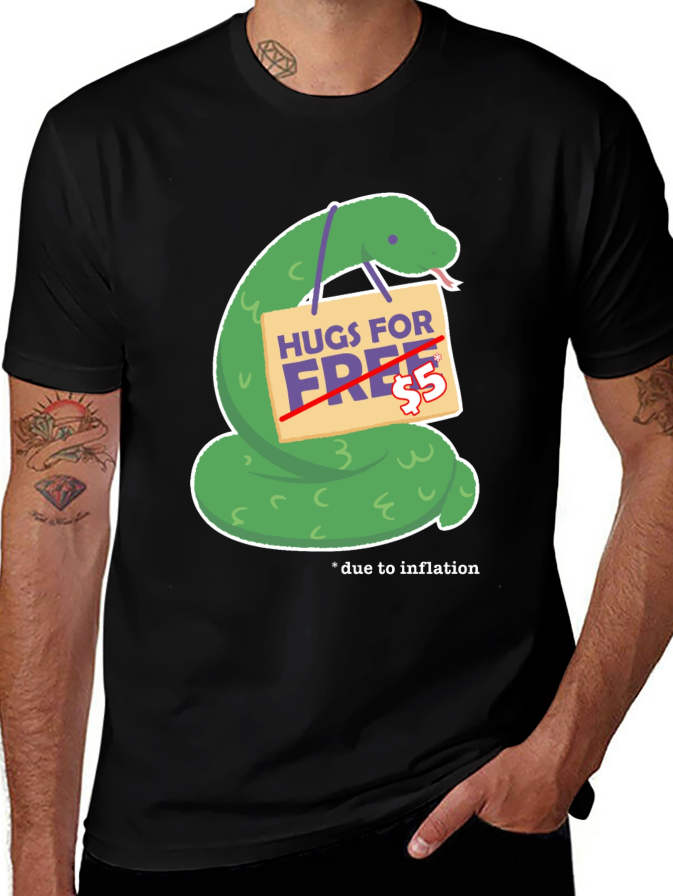 Humorous Hugs For Free Snake Graphic Tee