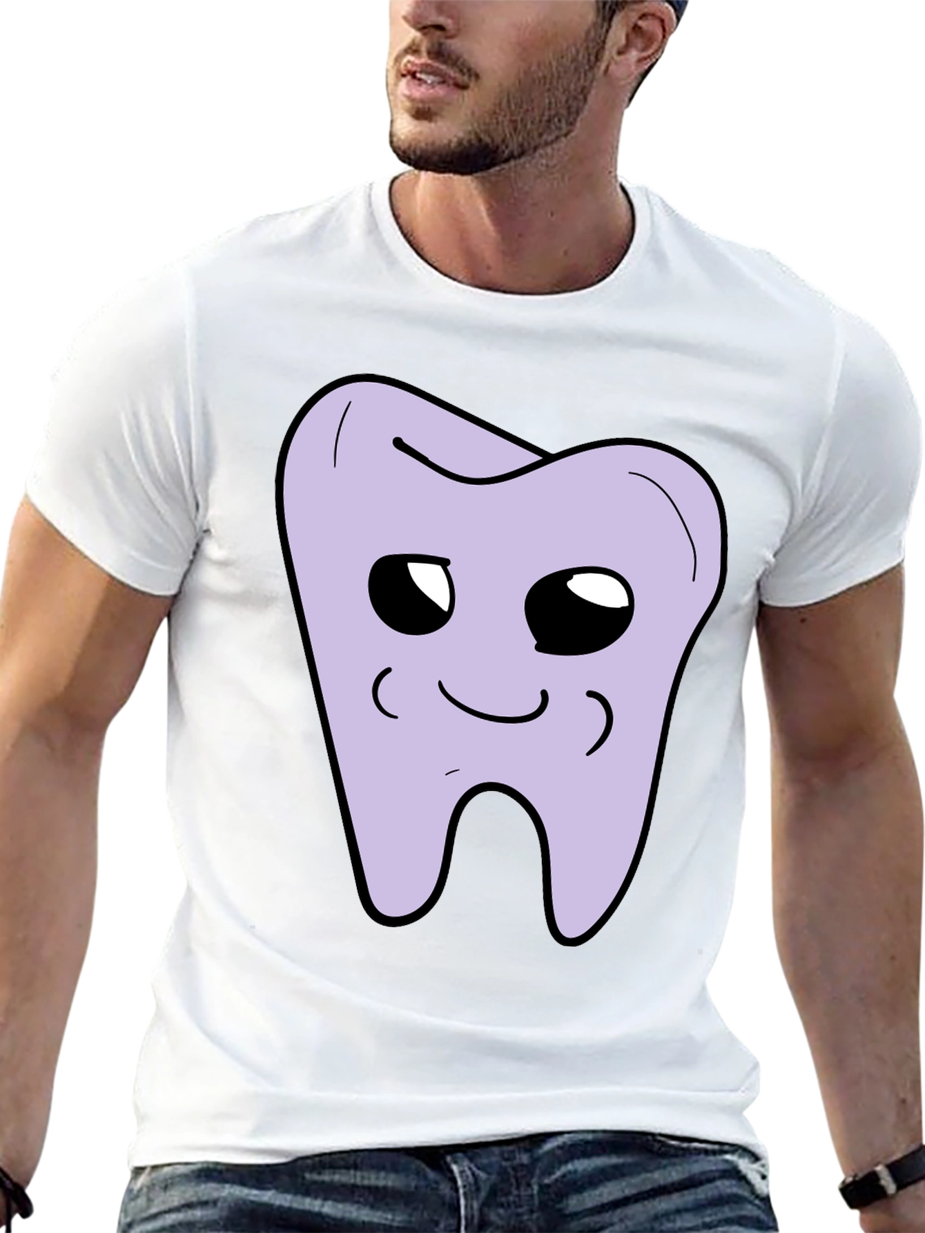 Cute Tooth Graphic Black T-Shirt