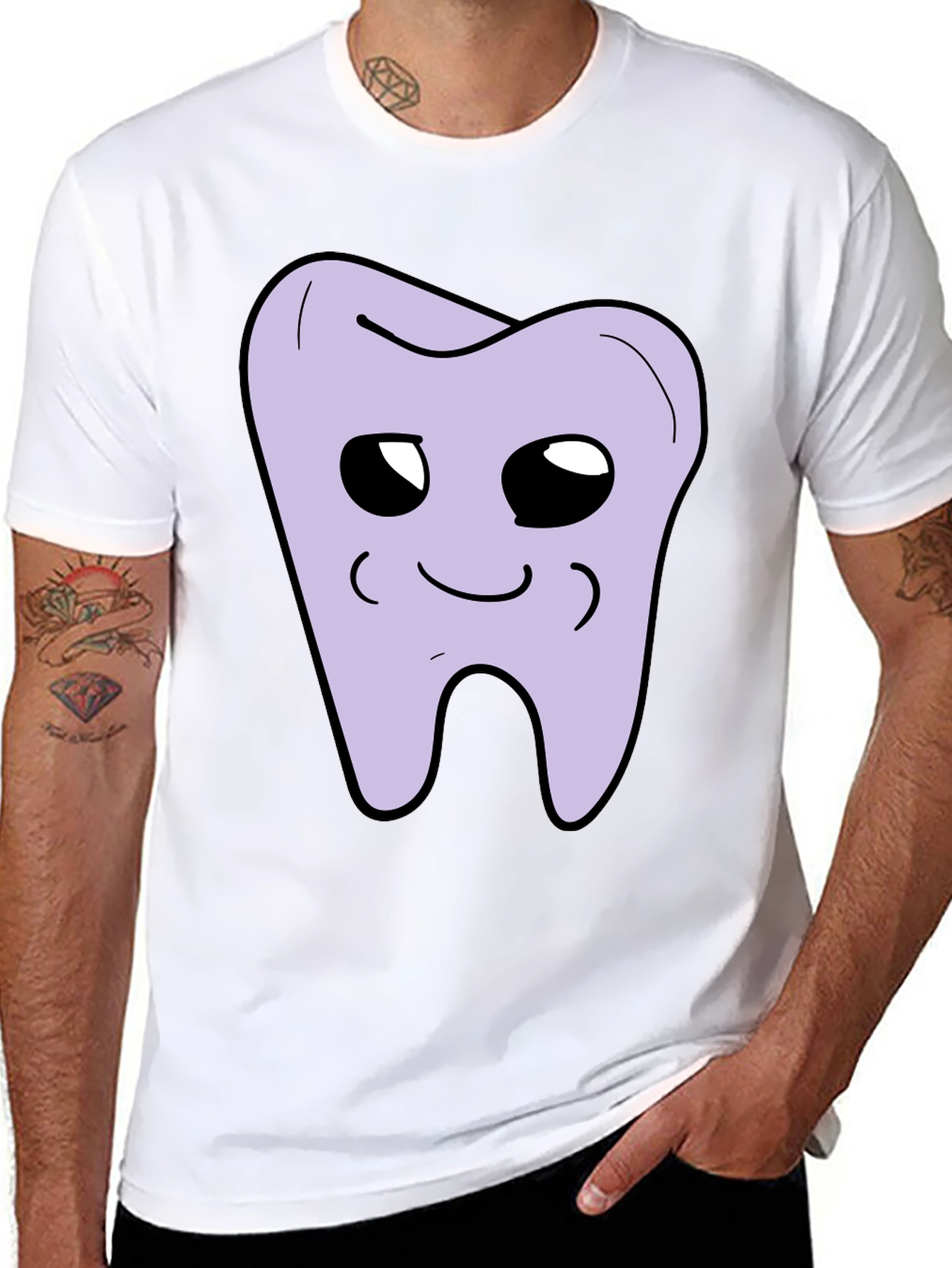Cute Tooth Graphic Black T-Shirt