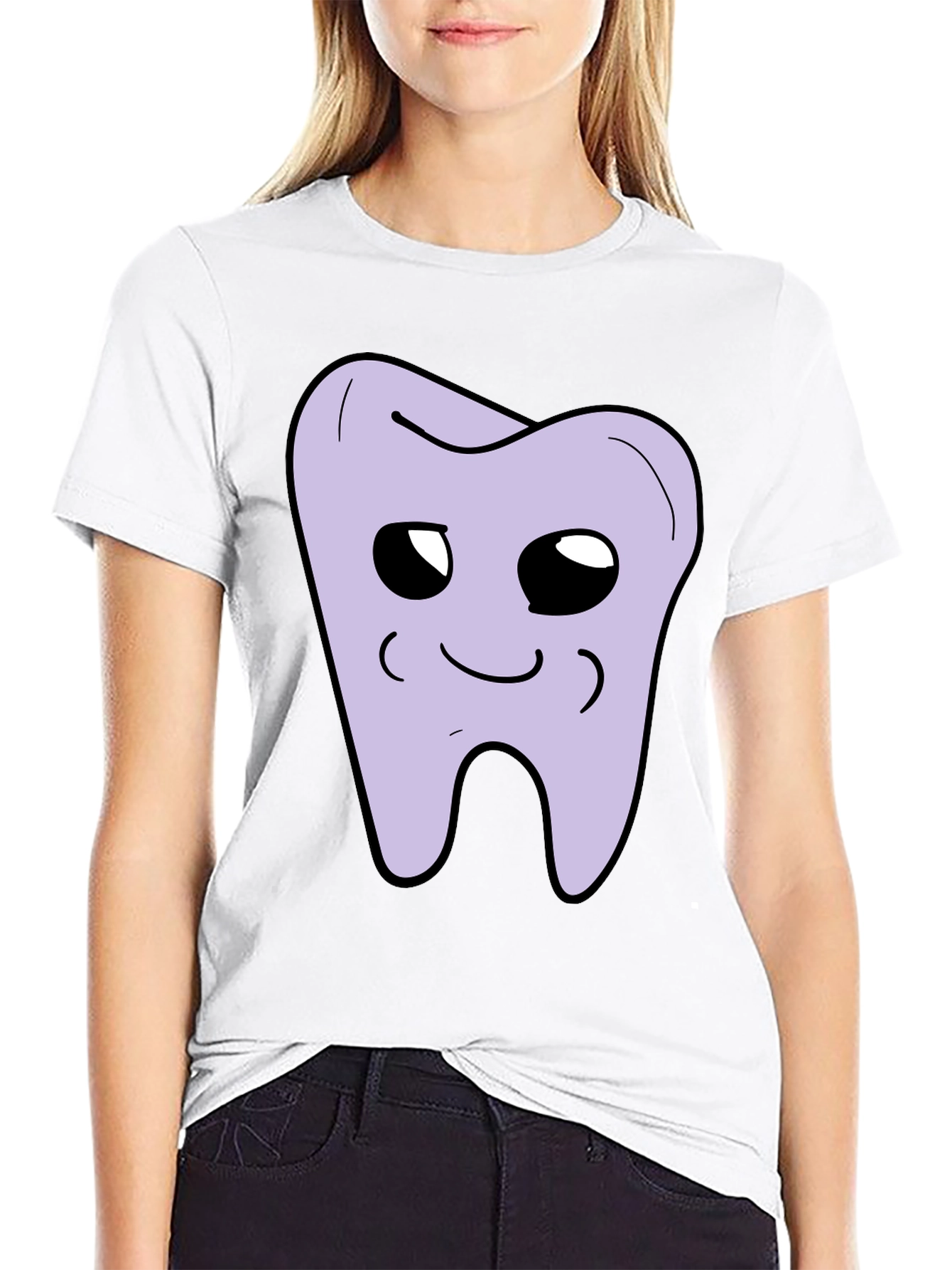 Cute Tooth Graphic Black T-Shirt