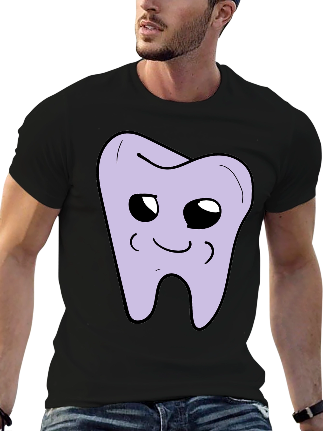Cute Tooth Graphic Black T-Shirt