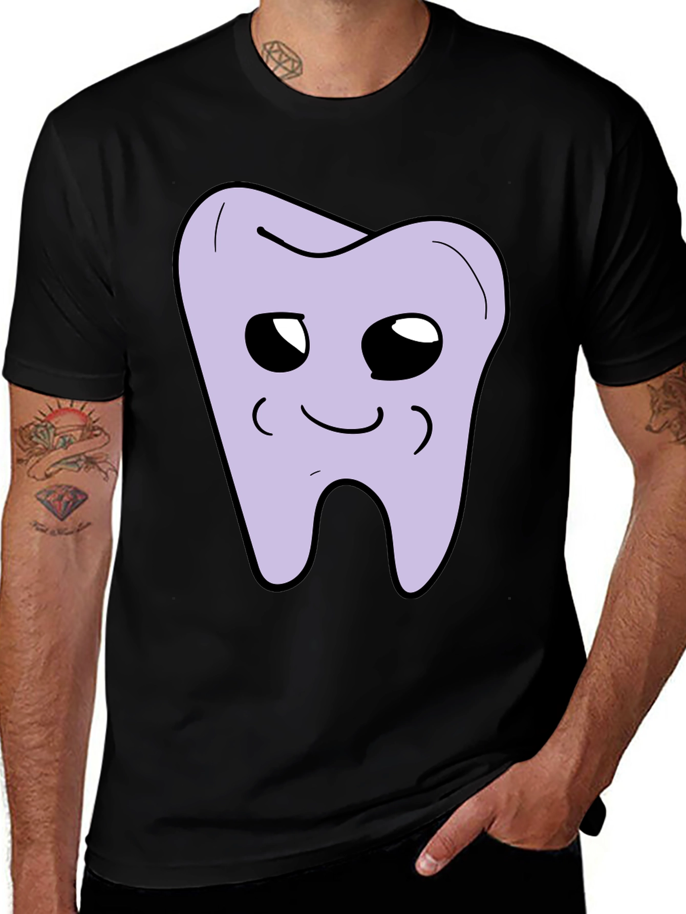 Cute Tooth Graphic Black T-Shirt