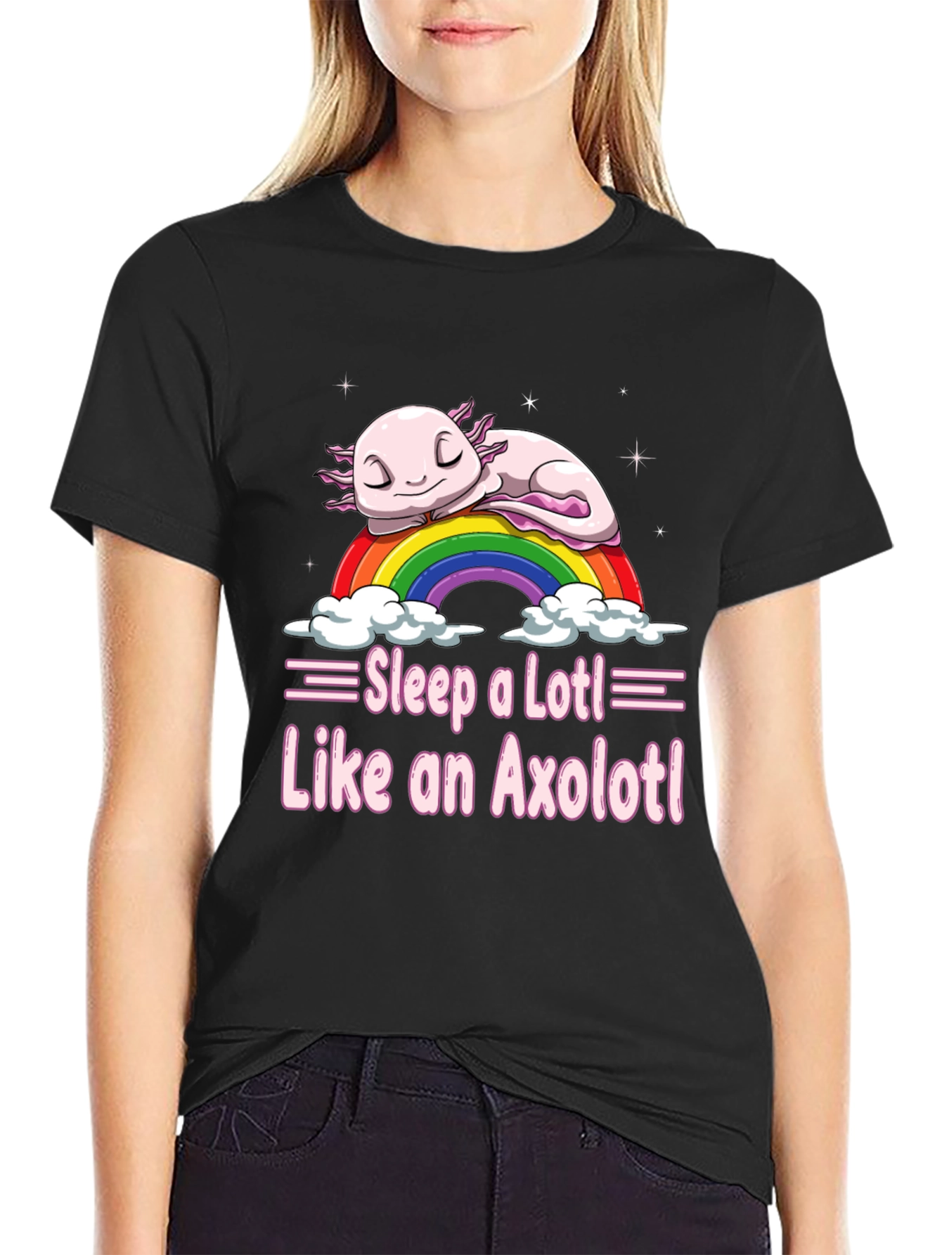 Sleepy Axolotl T-Shirt - Cute Rainbow Design