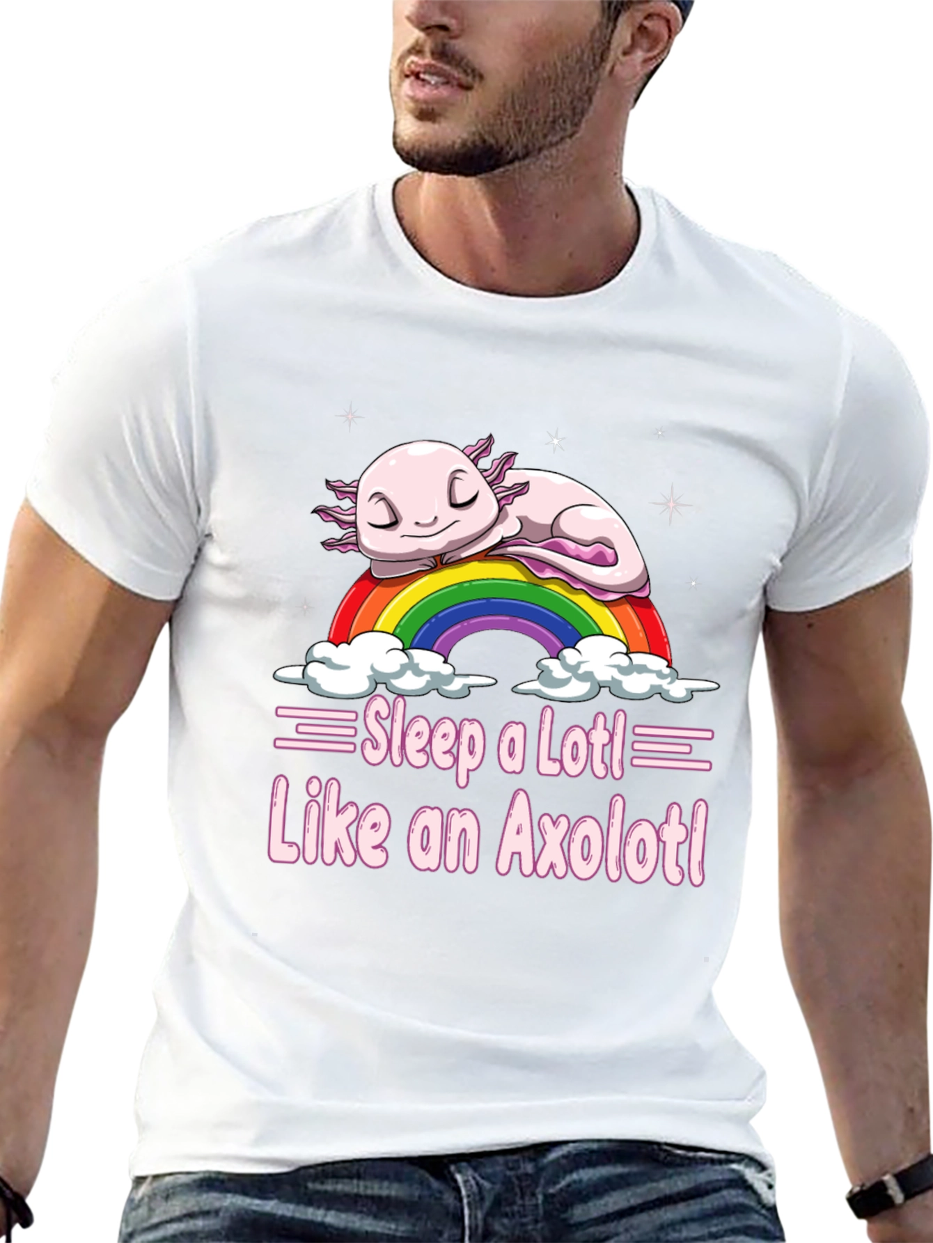 Sleepy Axolotl T-Shirt - Cute Rainbow Design