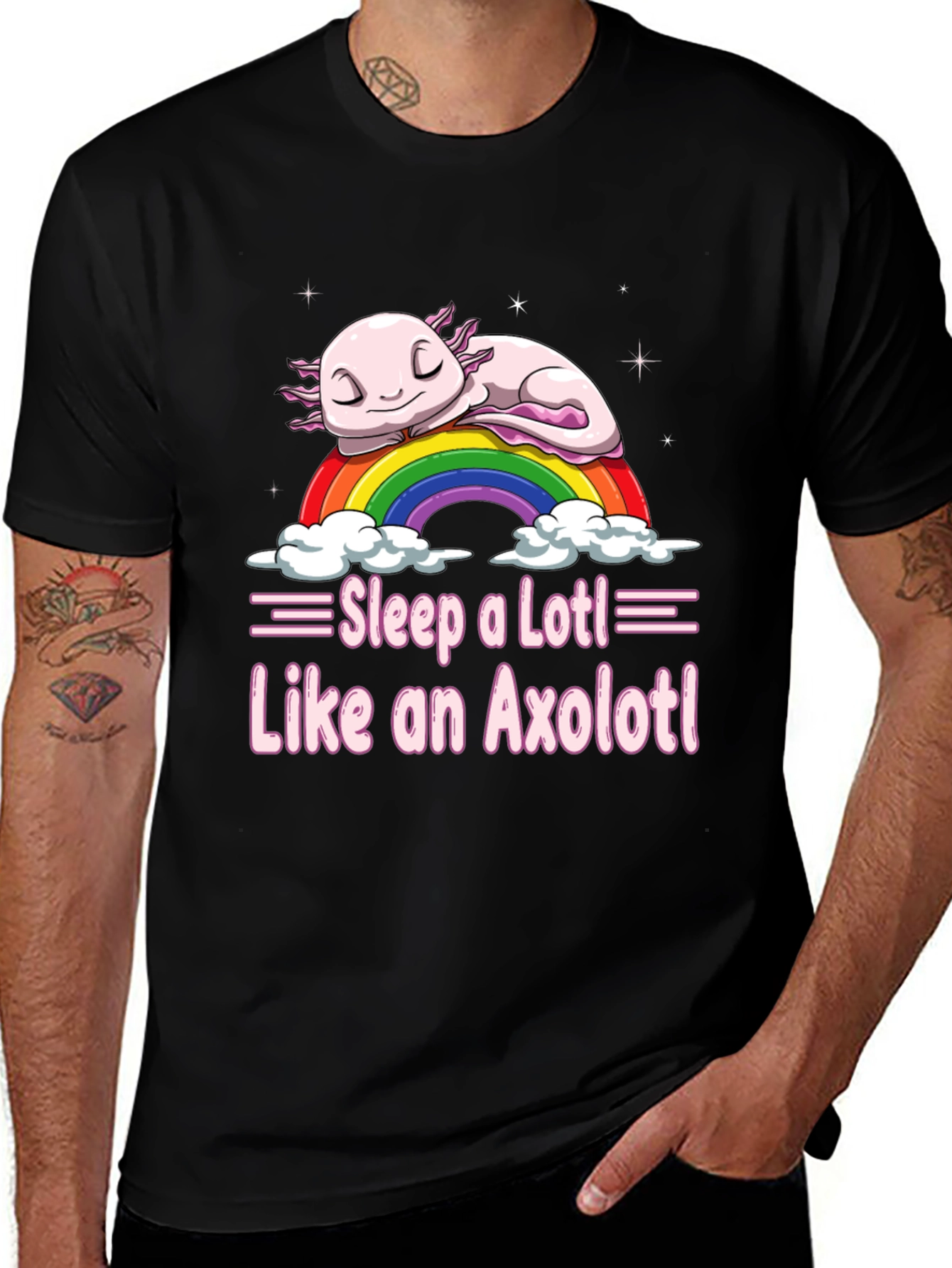 Sleepy Axolotl T-Shirt - Cute Rainbow Design