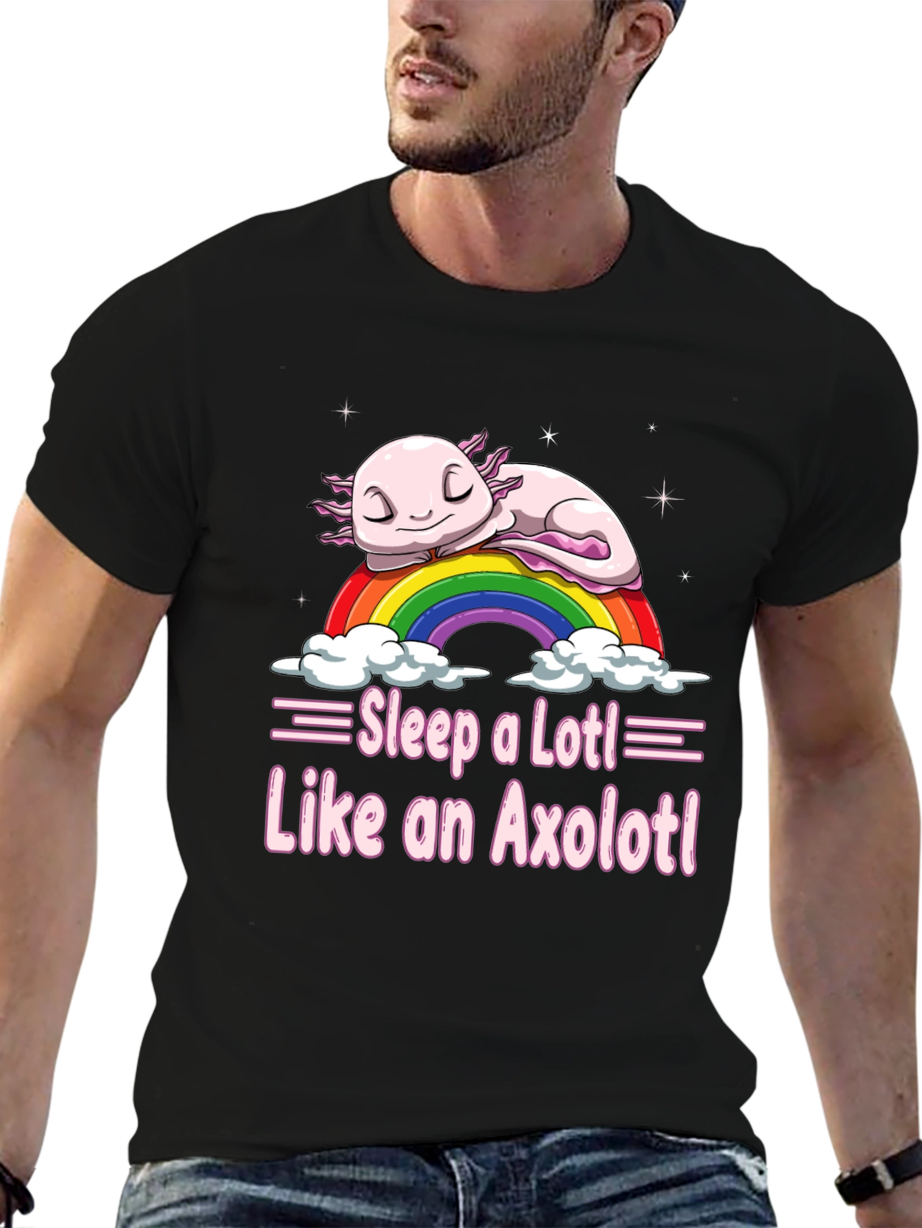 Sleepy Axolotl T-Shirt - Cute Rainbow Design