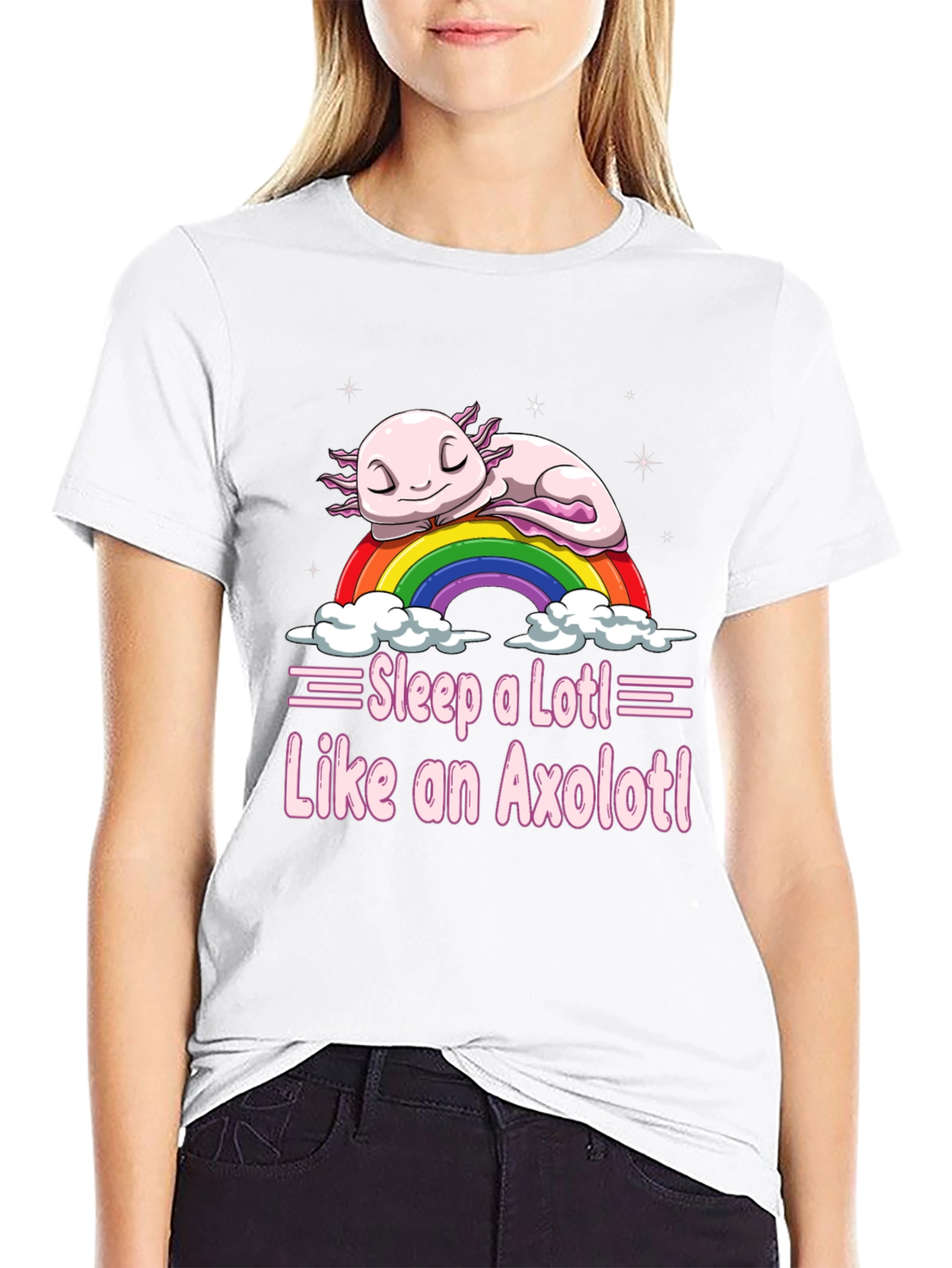 Sleepy Axolotl T-Shirt - Cute Rainbow Design