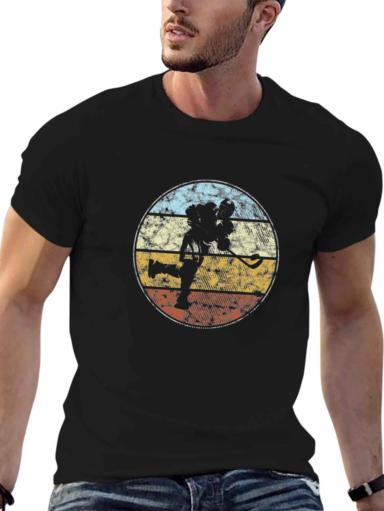 Lacrosse Player Retro Graphic T-Shirt