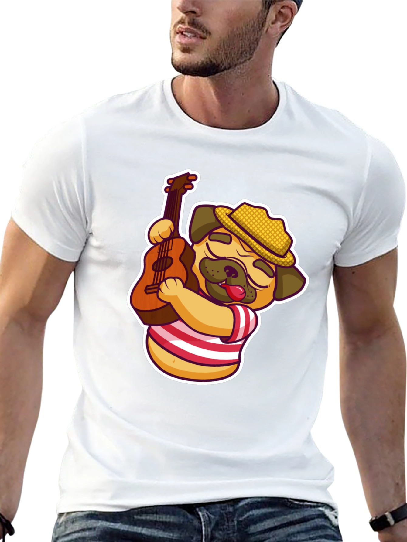 Cool Pug Guitarist T-Shirt - Black