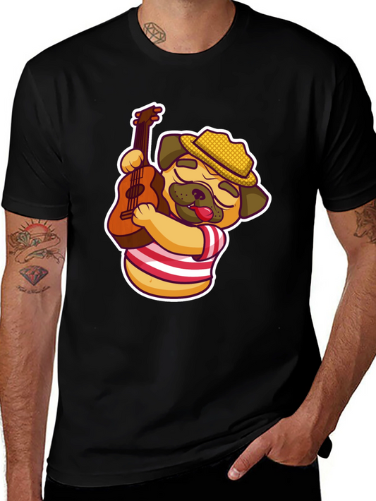 Cool Pug Guitarist T-Shirt - Black