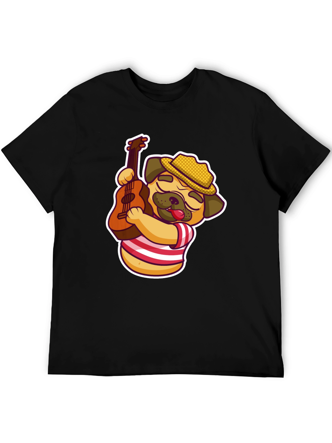 Cool Pug Guitarist T-Shirt - Black