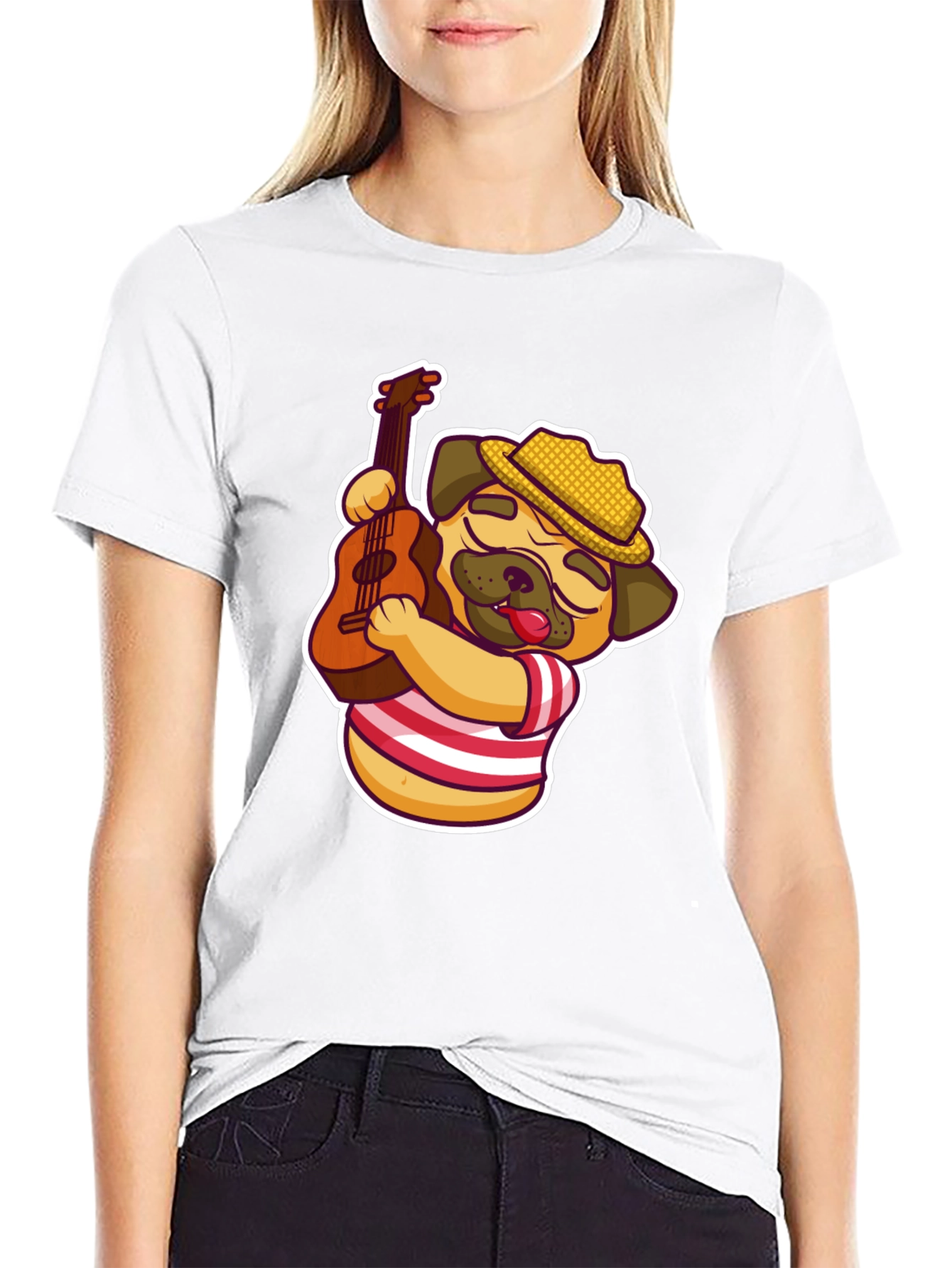 Cool Pug Guitarist T-Shirt - Black