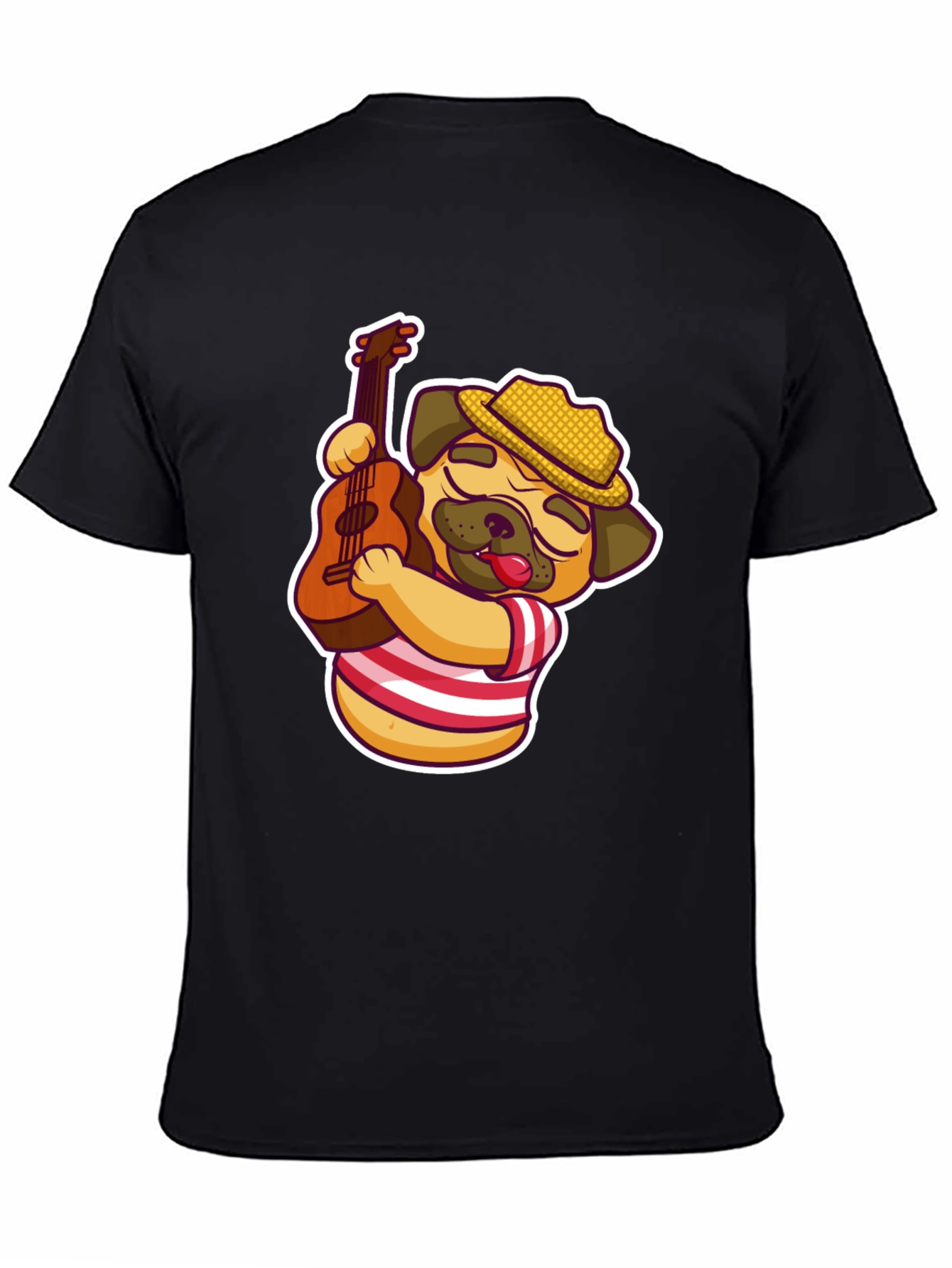 Cool Pug Guitarist T-Shirt - Black